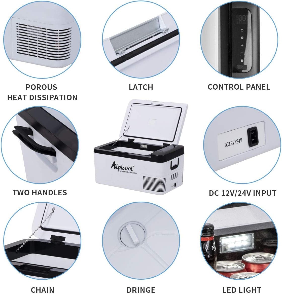 Alpicool K18 Portable Car Freezer,12 Volt Refrigerator, 19 Quart (18 Liter) Fast Cooling 12V Car Fridge -4℉~68℉, Car Cooler, 12/24V DC and 100-240V AC for Outdoor, Camping, RV, Truck, Boat
