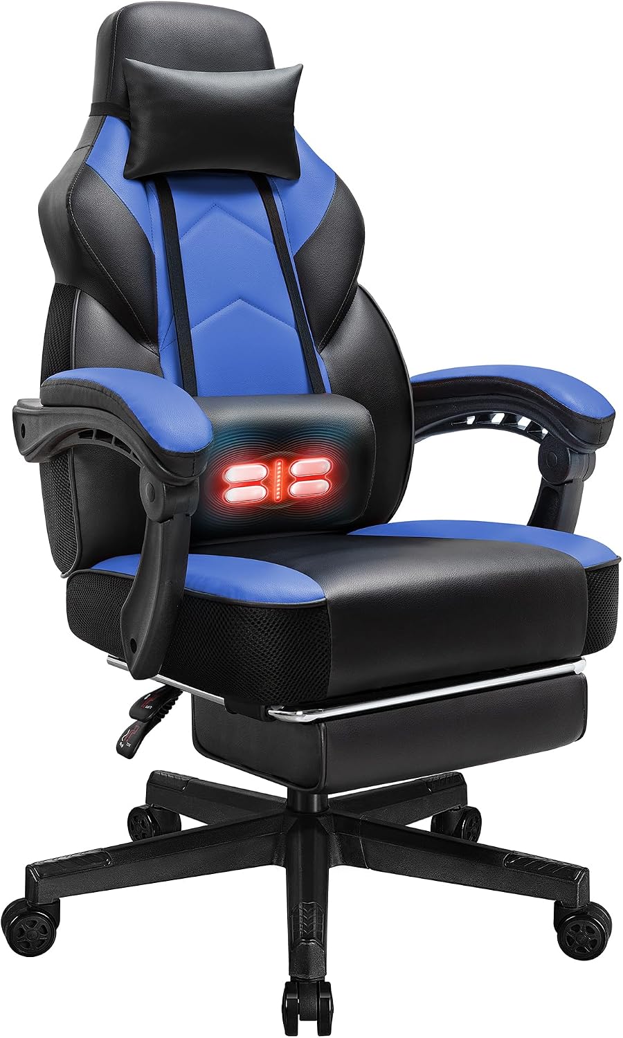 SUNLEI Gaming Chair for Adults, Ergonomic PU Leather Office Chair with Headrest & Footrest, Video Game Chairs with Massage Lumbar Support, Height Adjustable Computer Chair with 360° Swivel, Blue