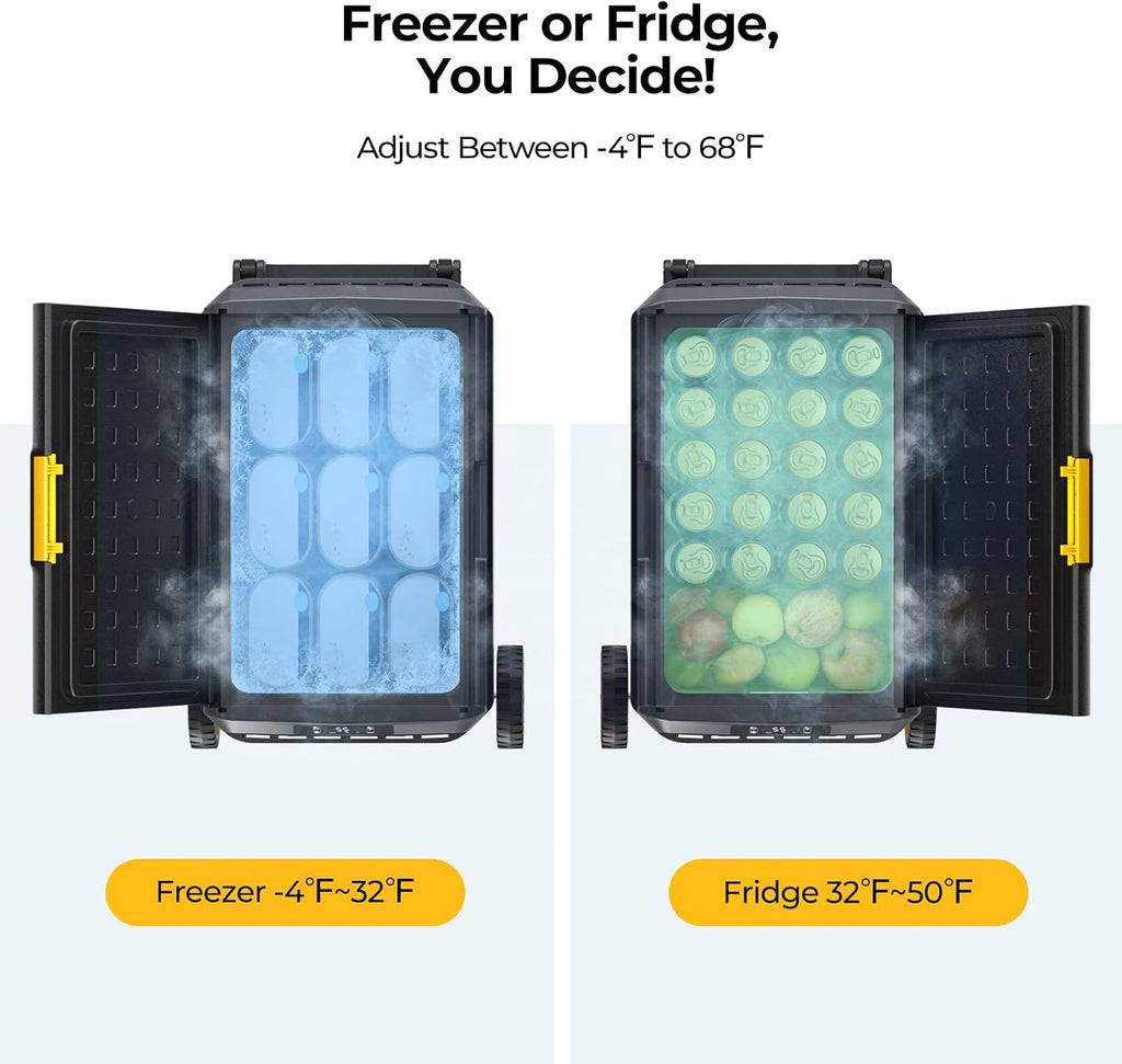 BougeRV 12 Volt Car Refrigerator, CRS 42 Quart Portable Fridge Freezer with APP Control, -4℉ to 68℉ Compressor Electric Cooler with Wheels 12/24V DC 110~240 Volt AC for Truck Van RV Camping Road Trip