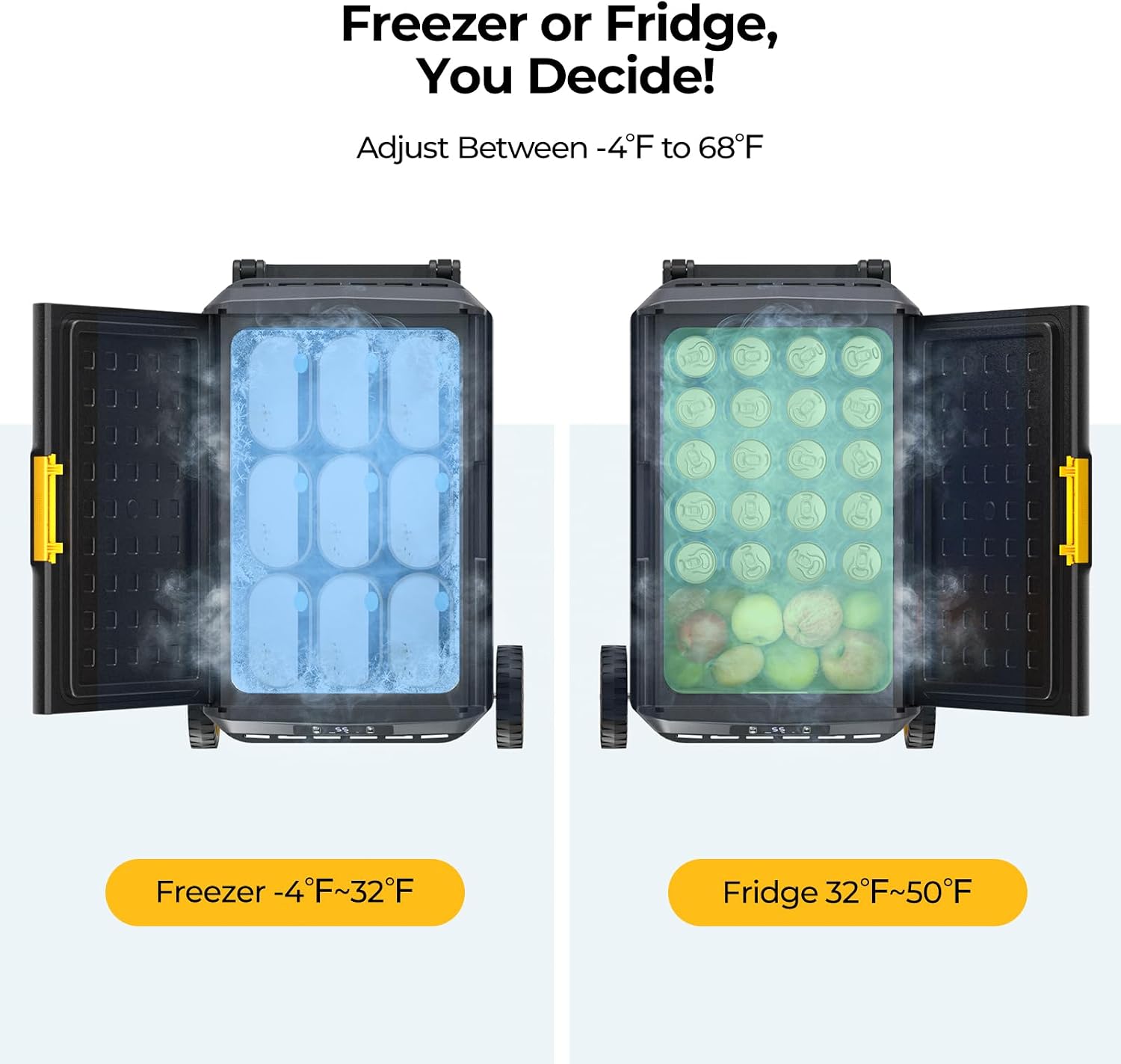 BougeRV 12 Volt Car Refrigerator, CRS 42 Quart Portable Fridge Freezer with APP Control, -4℉ to 68℉ Compressor Electric Cooler with Wheels 12/24V DC 110~240 Volt AC for Truck Van RV Camping Road Trip