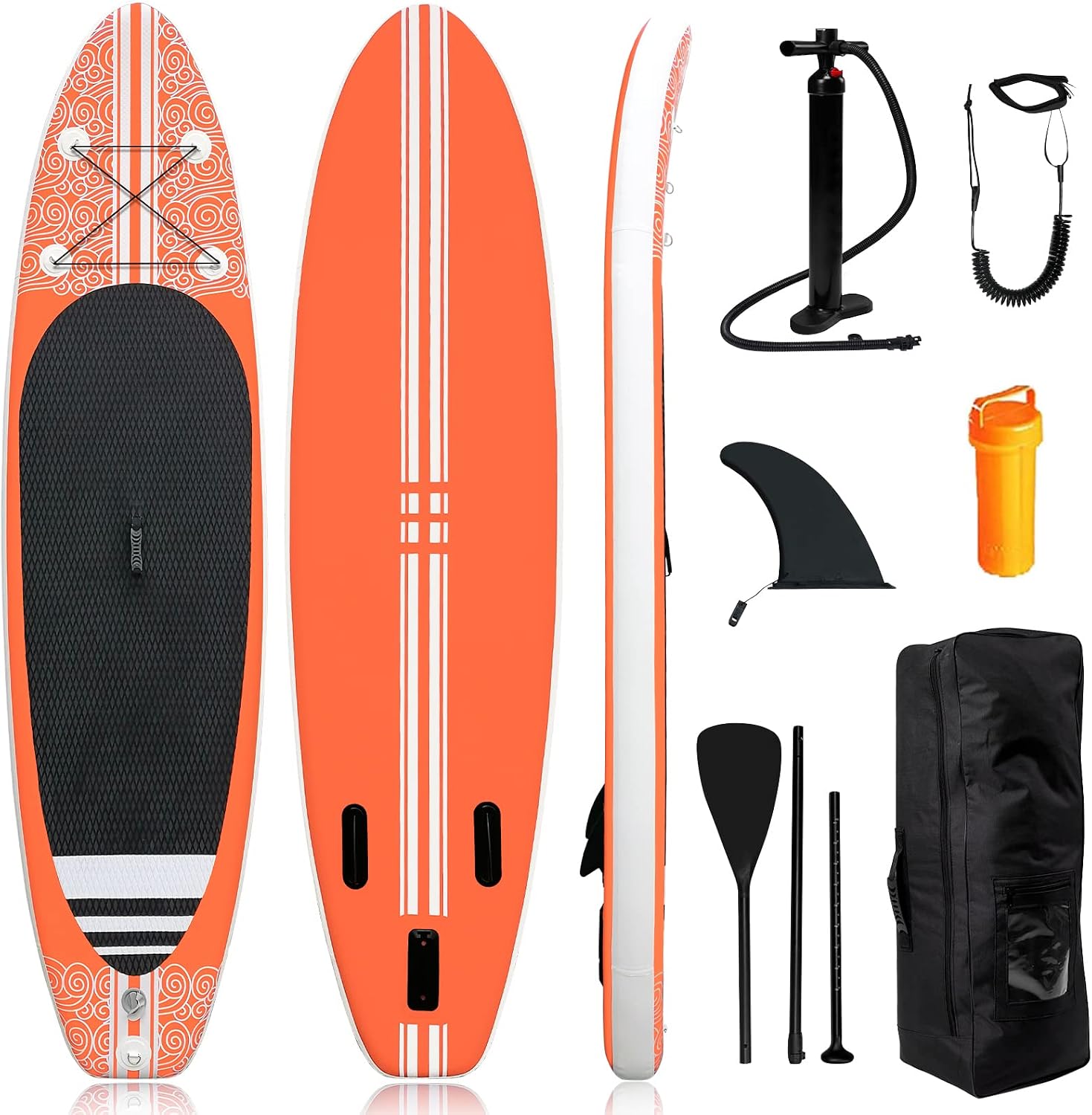 Smartmak Inflatable Stand Up Paddle Board (6 Inches Thick), Non-Slip Deck Standing Boat, Include Adjustable Paddle, Backpack, Hand Pump, Fin, Leash, for Youth & Adult- (10'x30'' x6'')