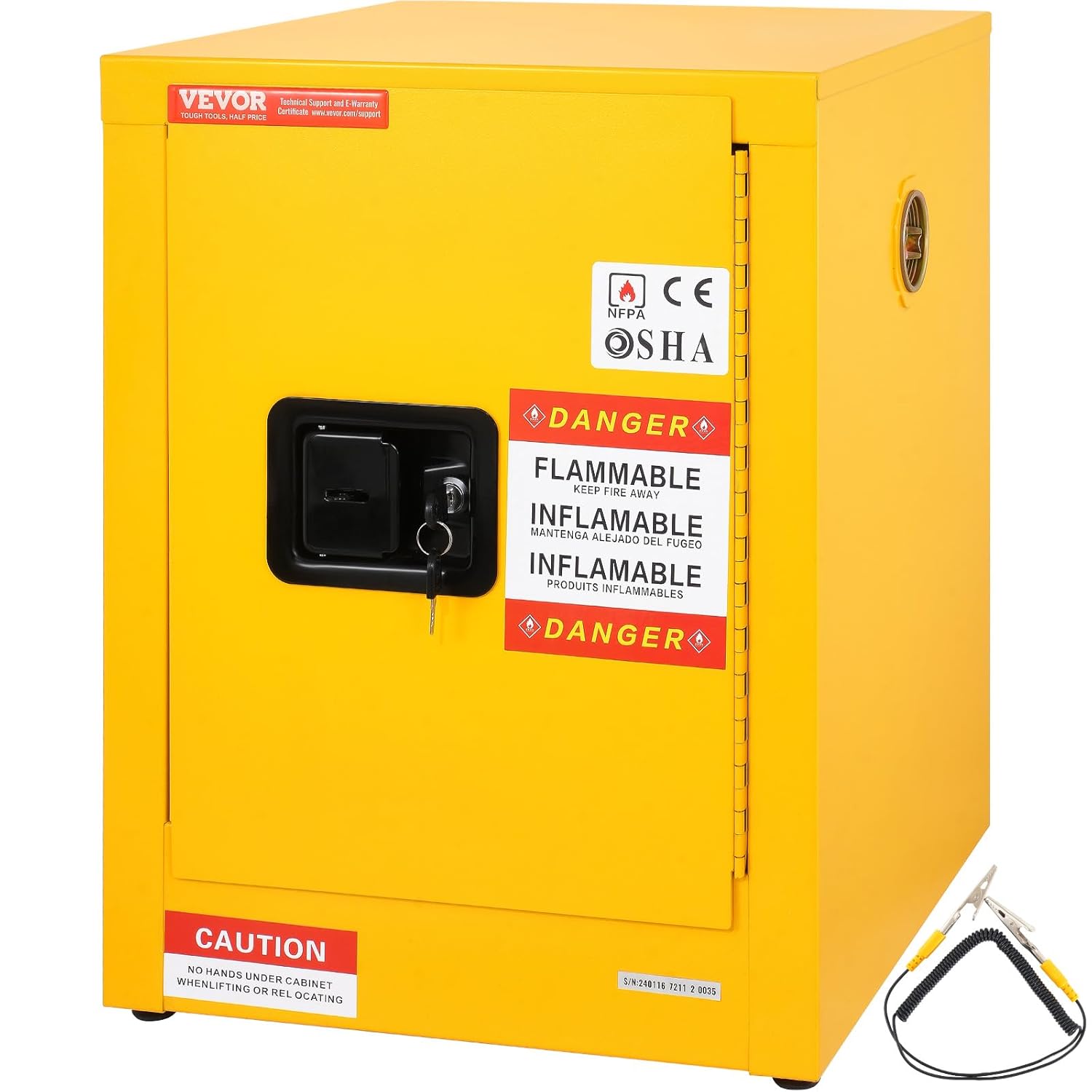 VEVOR Flammable Cabinet 17' x 17' x 22', 12 GalCold-Rolled Steel Flammable Liquid Storage Cabinet, Explosion Proof with 1 Adjustable Shelf 1 Door for Commercial Industrial Use, Yellow
