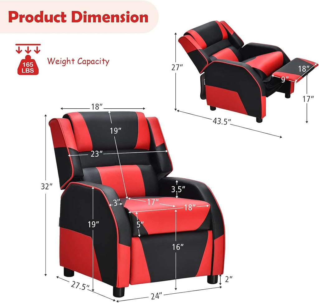 ARLIME Kids Recliner, PU Leather Kid Lounge Chair w/Footrest, Armrest, Headrest & Lumbar Support, Adjustable Gaming Toddler Sofa Armchair for Boys Girls (Red)