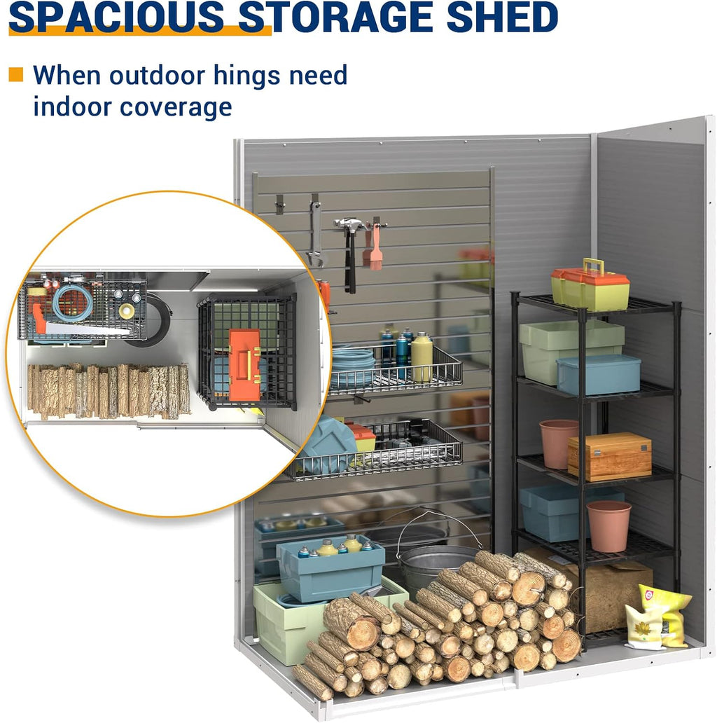 UDPATIO Outdoor Resin Storage Shed 5x3 FT, Plastic Garden Shed for Bike, Garbage Can, Tool, Outside Sheds & Outdoor Storage Storage Box with Lockable Door for Backyard, Patio, Lawn, Grey & White
