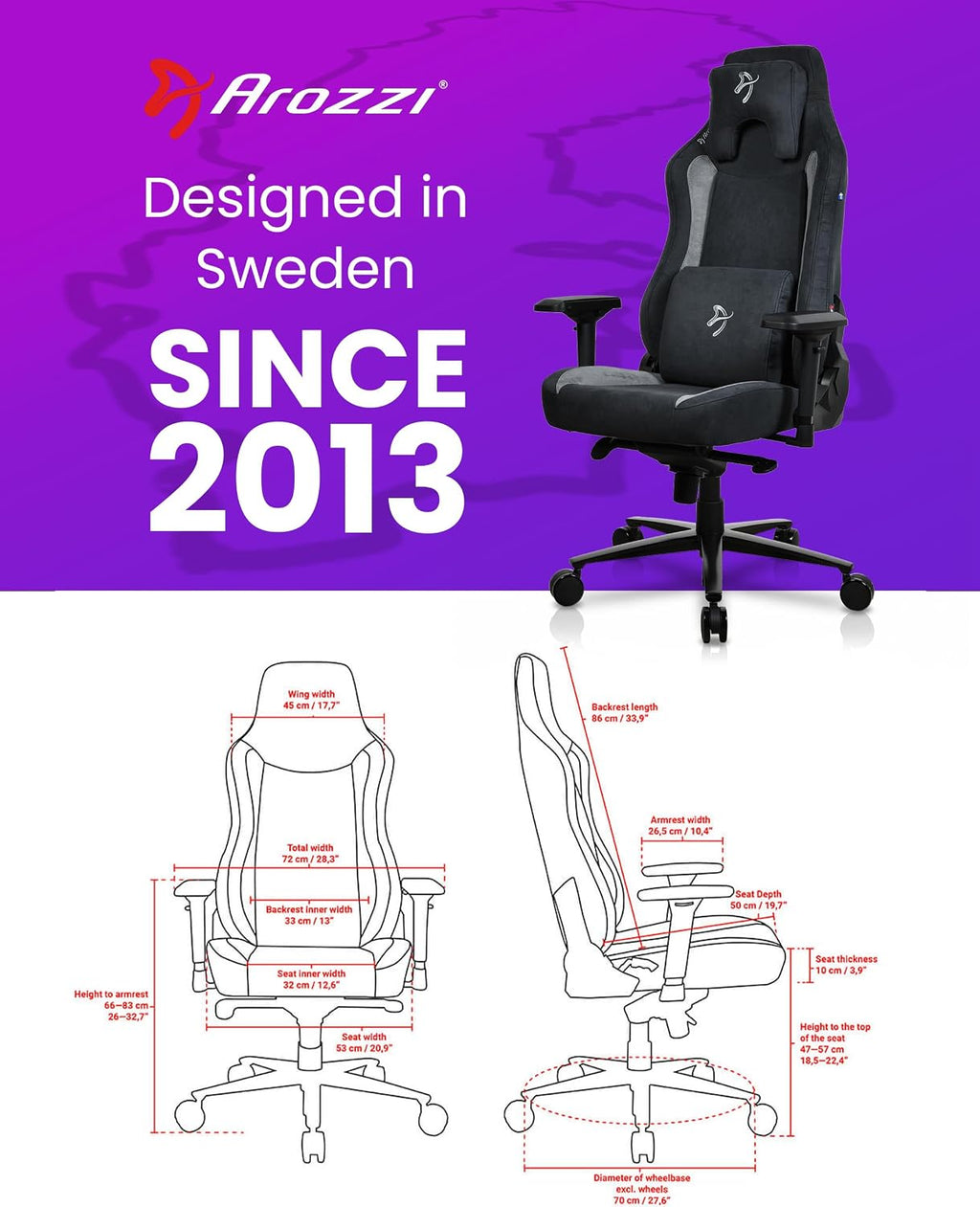 Arozzi Vernazza Supersoft Upholstery Material has a Unique Velvety Texture that is Fluid-Repellant and Breathable with Memory Foam Lumbar Support and 4D Armrest for Office and Gaming Chair - Black