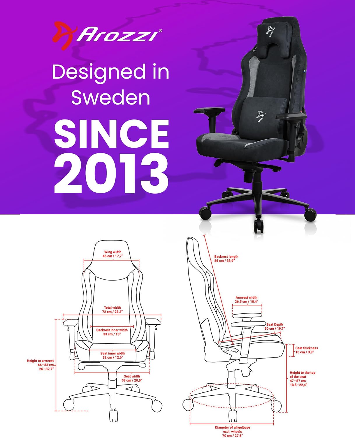 Arozzi Vernazza Supersoft Upholstery Material has a Unique Velvety Texture that is Fluid-Repellant and Breathable with Memory Foam Lumbar Support and 4D Armrest for Office and Gaming Chair - Black
