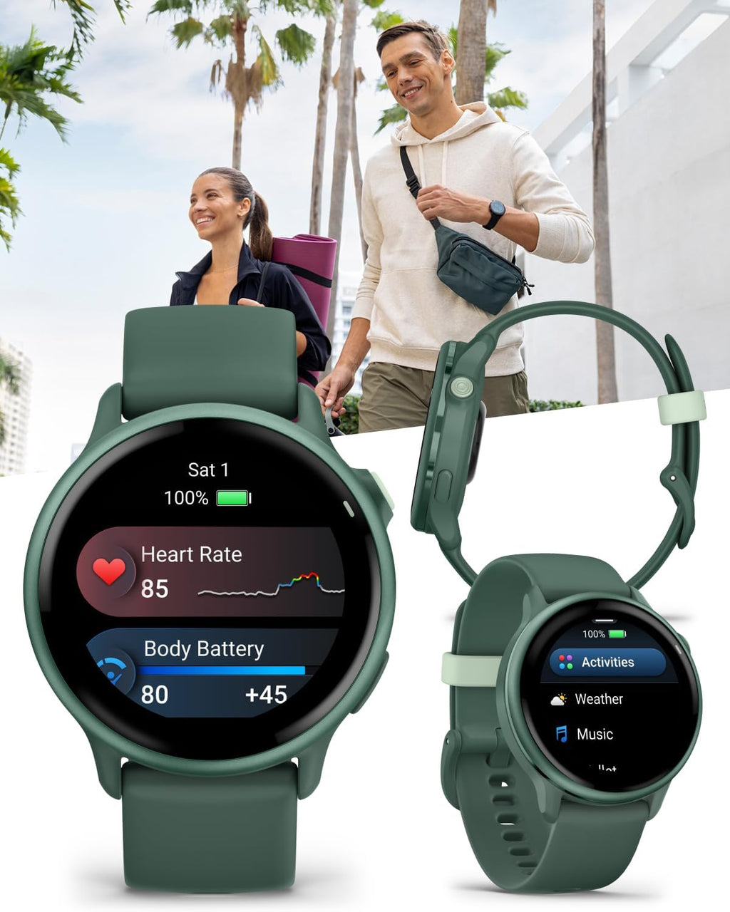 Garmin Vivoactive 6 - Health & Fitness Smartwatch, 1.2 in Bright AMOLED, GPS Sports Tracking, Up to 11 Days of Battery, Metallic Jasper Green & Jasper Green Band w White Earbuds Bundle