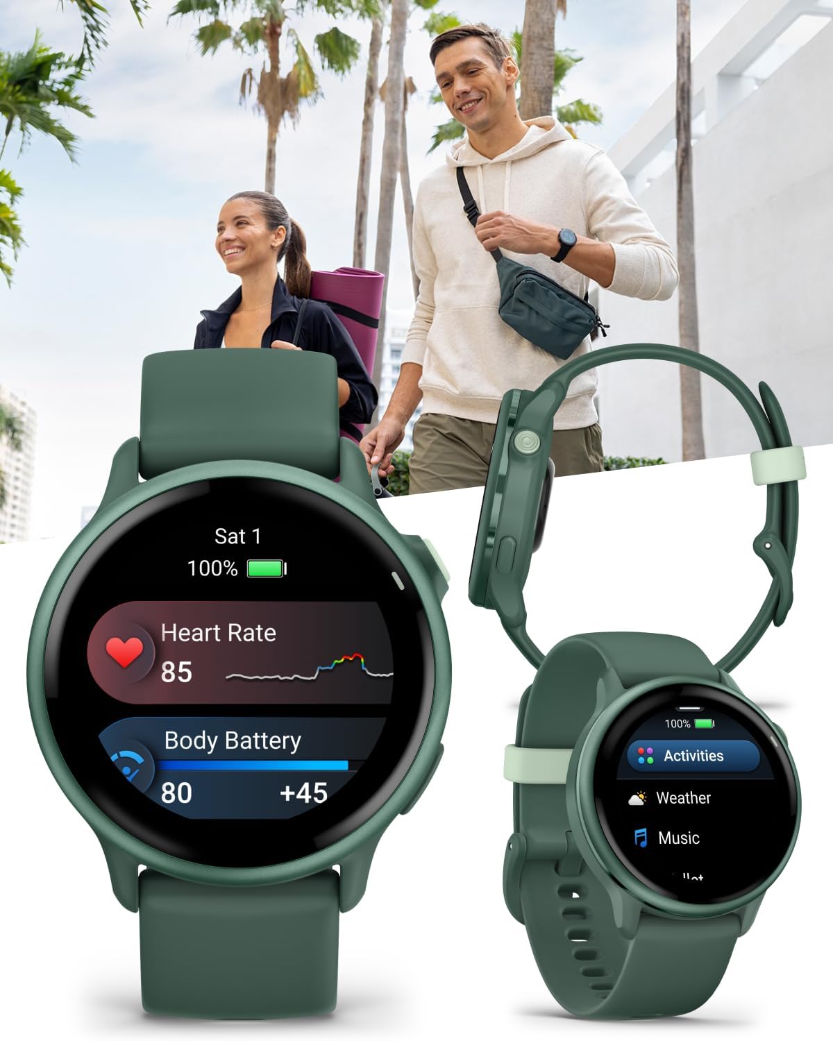 Garmin Vivoactive 6 - Health & Fitness Smartwatch, 1.2 in Bright AMOLED, GPS Sports Tracking, Up to 11 Days of Battery, Metallic Jasper Green & Jasper Green Band w White Earbuds Bundle