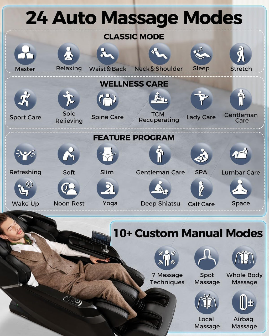 2026 4D Massage Chair Full Body, 24 Modes Zero Gravity SL-Track Shiatsu Recliner- AI APP Control Airbag Massage with Body Scan,Deep Yoga Stretch,Heating Waist and Foot (Black)