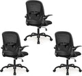 Primy 3-Pack Office Chair Ergonomic Desk Chair with Flip up Armrests Swivel Breathable Desk Mesh Computer Chair with Adjustable Lumbar Support and Height for Conference Room (Black)