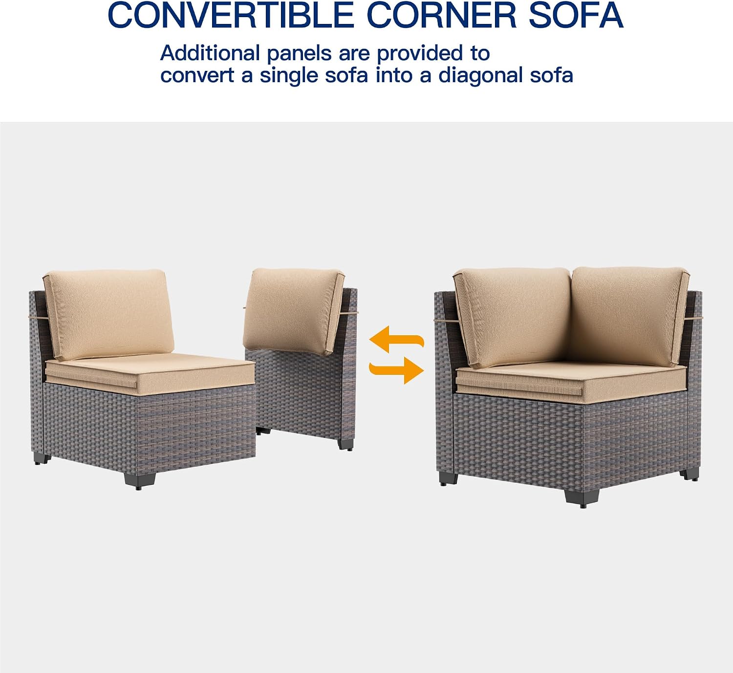 6 Pieces Patio Furniture Sets with Glass Tea Table,PE Rattan Wicker Patio Conversation Set with Washable Cushions,Outdoor Patio Sectional Furniture Set for Backyard, Poolside, Garden,Sand