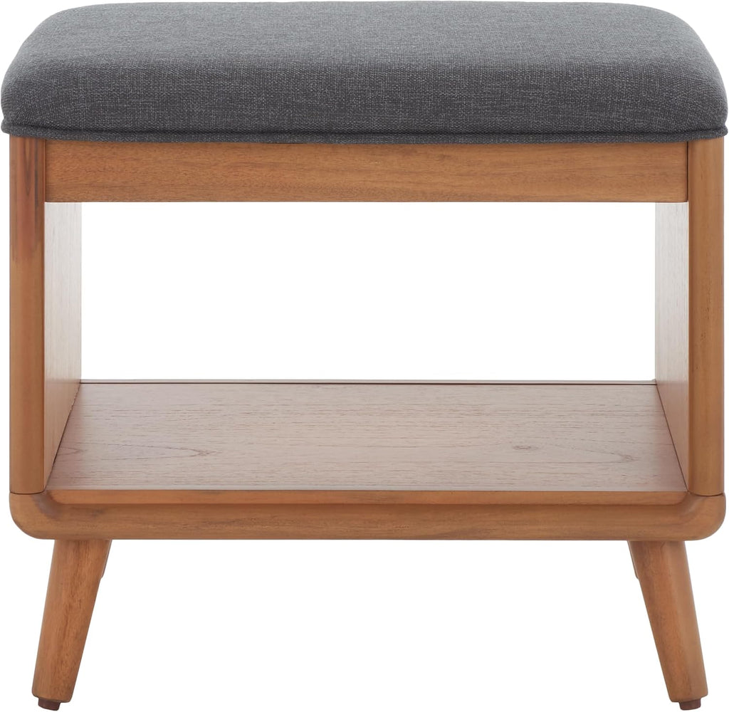 SAFAVIEH Home Collection Solo Dark Grey/Natural Open Shelf Bench with Cushion