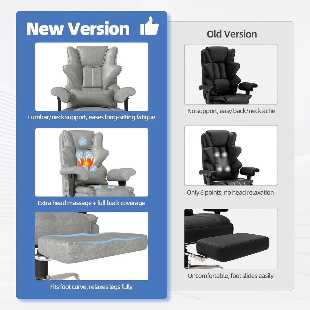 7-Point Massage Office Chair,Heated Manageral Chair,Ergonomic Executive Chair with Footrest,Adjustable Armrest，Computer Chair for Offices, Study Areas, Gaming Spaces,Gray
