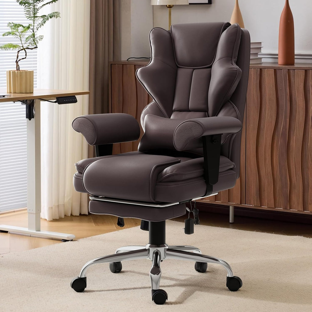 7-Point Massage Office Chair,Heated Manageral Chair,Ergonomic Executive Chair with Footrest,Adjustable Armrest，Computer Chair for Offices, Study Areas,Gaming Spaces,Brown