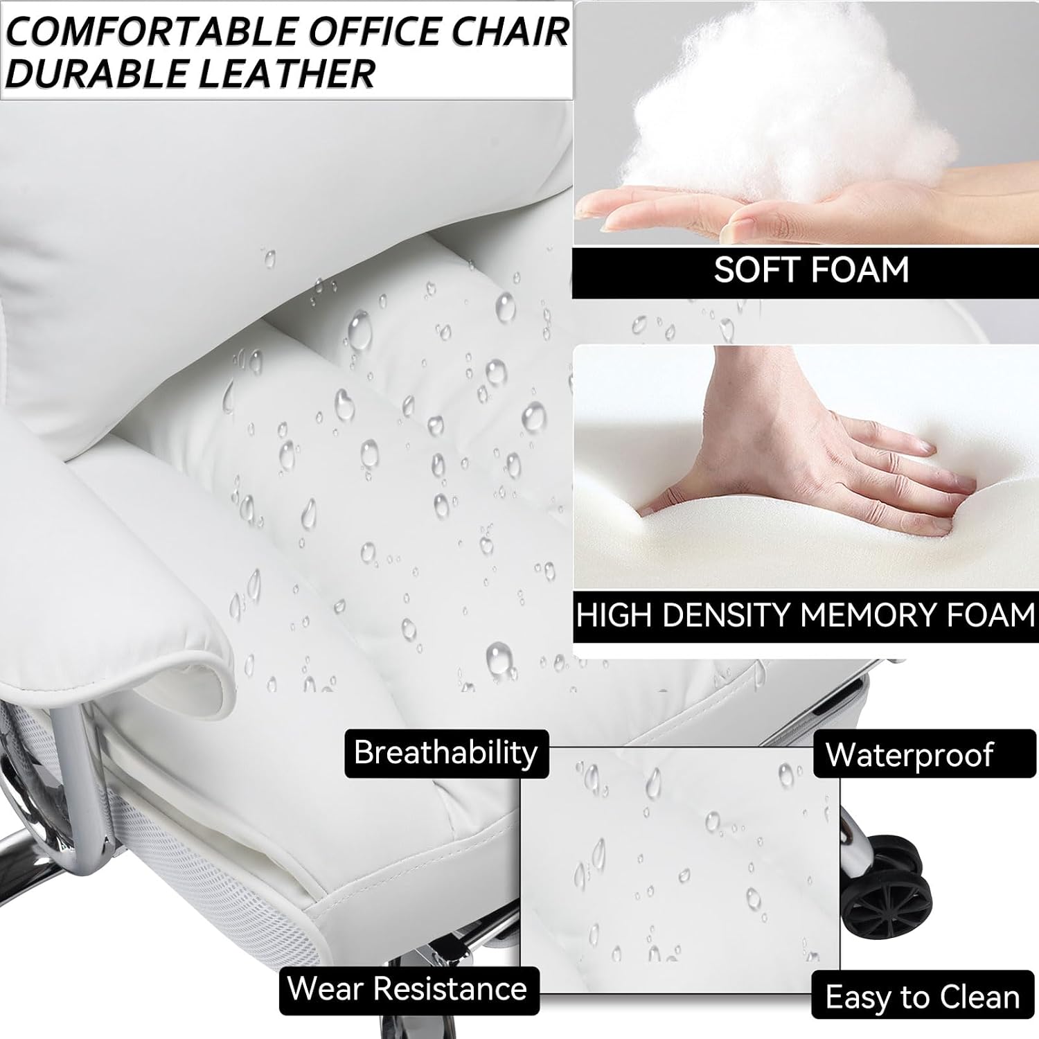 Efomao Big and Tall Office Chair, 400lbs Heavy Duty High Back Executive Chair with 23.6' Extra Wide Seat, PU Leather Desk Chair with Footrest and Padded Armrests, White