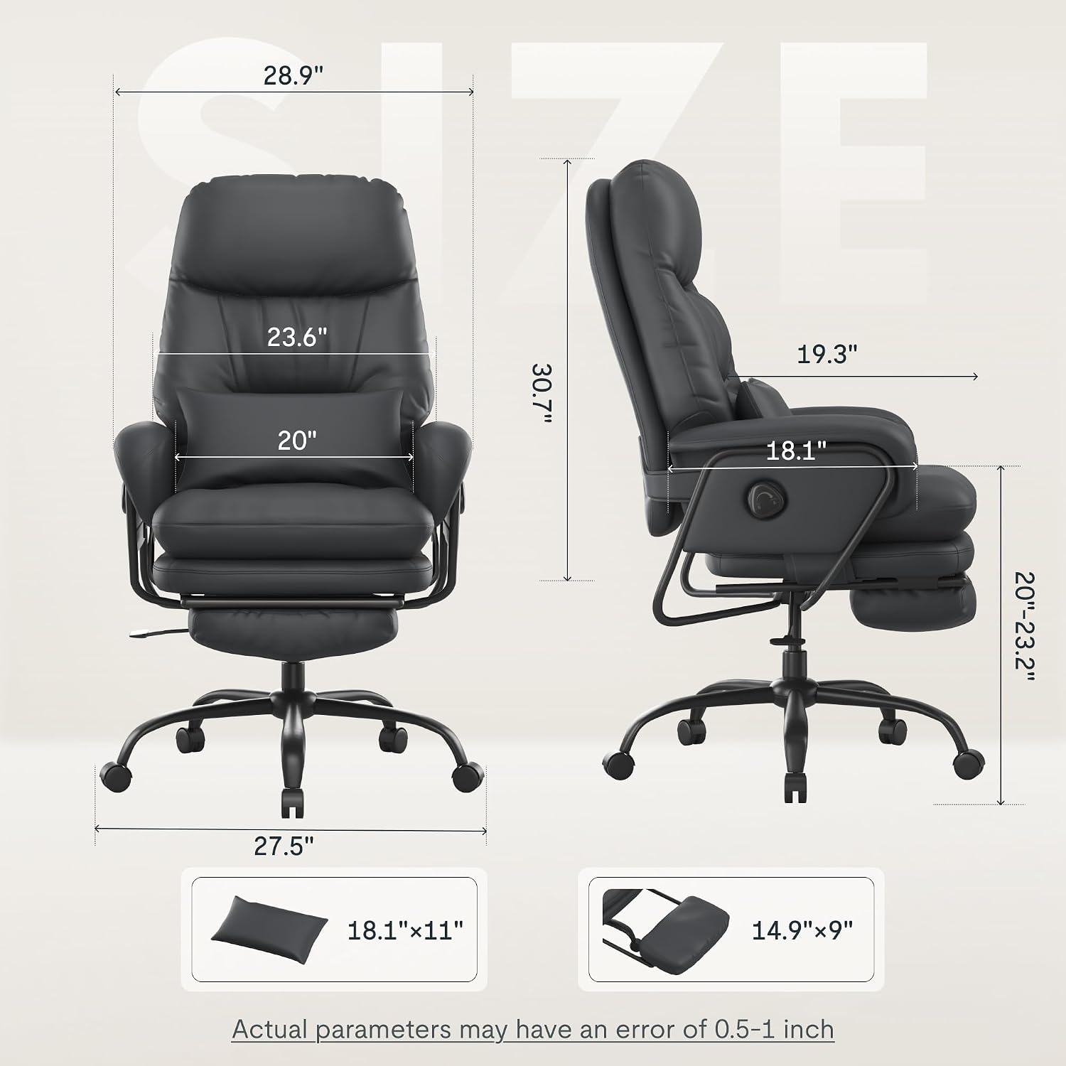 FLEXISPOT Ergonomic Office Chair with Footrest 90-165° Reclining High Back Desk Chairs Indoor Lounge Chair with Wheels Lumbar Support Pillow, Chairs for Working Relaxing Cross Legged, Leather, Black