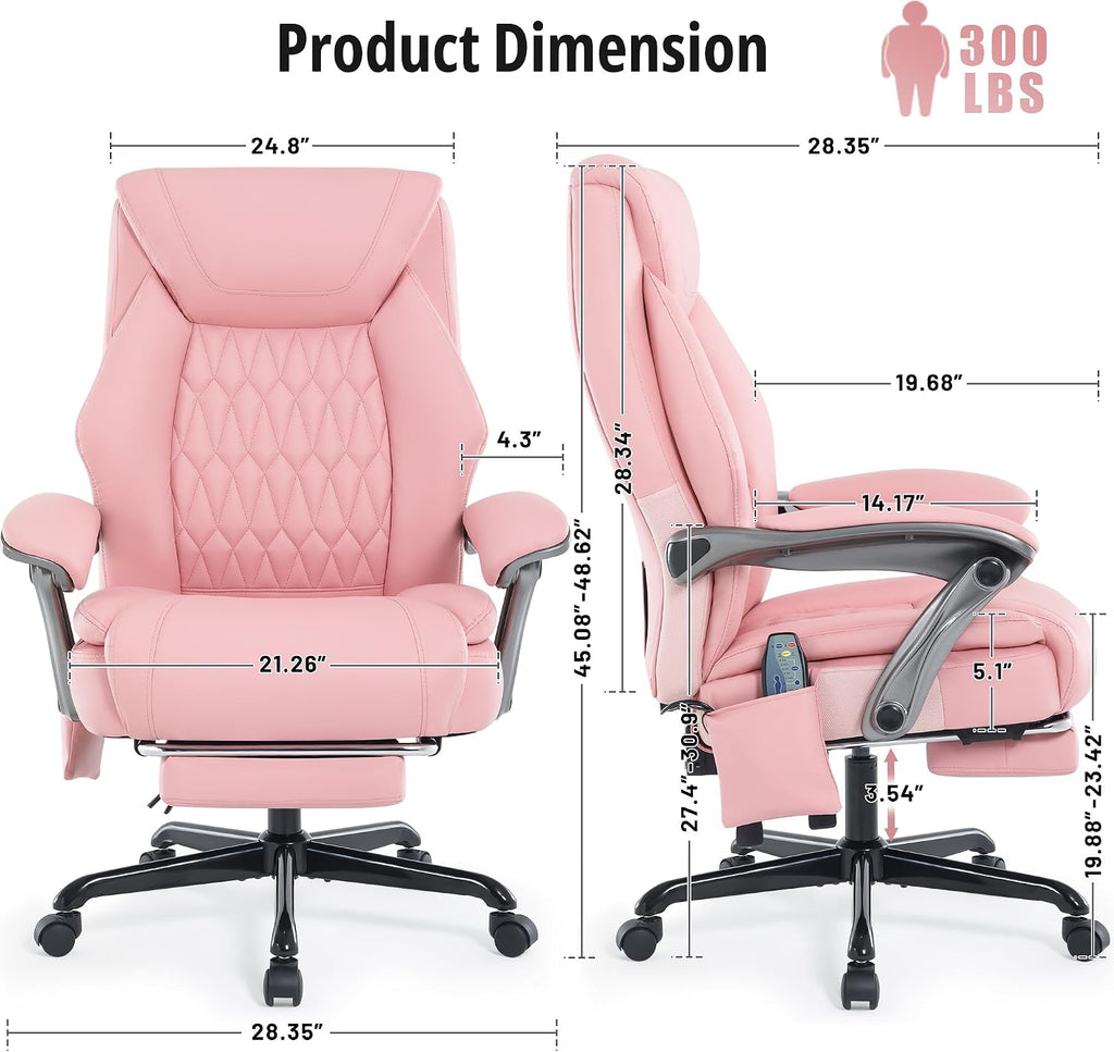Massage Office Chair with Heat & Footrest, Ergonomic Reclining Executive Desk Chairs with 6-Point Vibration, PU Leather Computer Chair for Home Office or Gaming