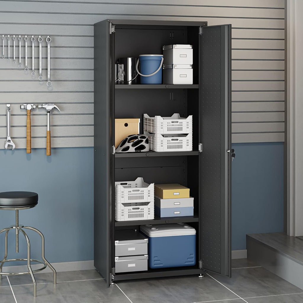 Manhattan Comfort Fortress Textured Metal 75.4' Garage Cabinet with 4 Adjustable Shelves in Charcoal Grey