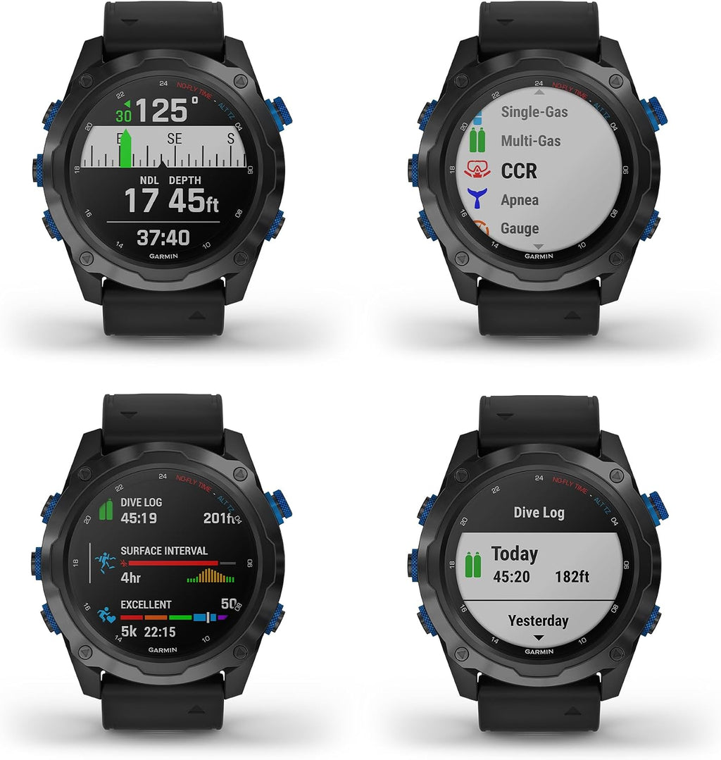 Garmin Descent Mk2i, Watch-Style Dive Computer with Air Integration, Multisport Smartwatch, Titanium Carbon Gray DLC with Black Band Bundle with Microfiber Cleaning Cloth + Wireless Earbuds