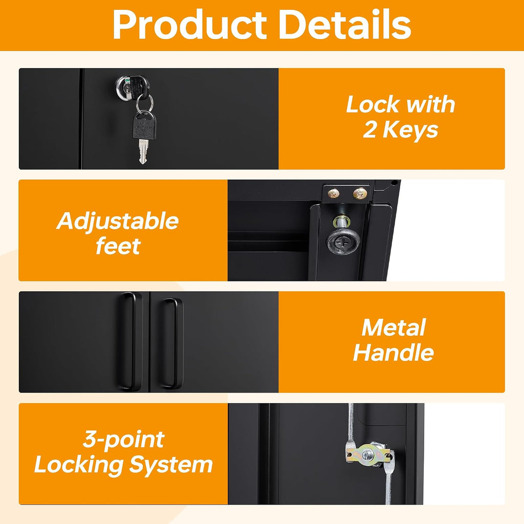 STANI Metal Garage Storage Cabinet with Lock, 71' Steel Lockable File Cabinet, Locking Steel Storage Cabinet with 5 Adjustable Shelves for Home, Office, Warehouse, Garage, School (Black)
