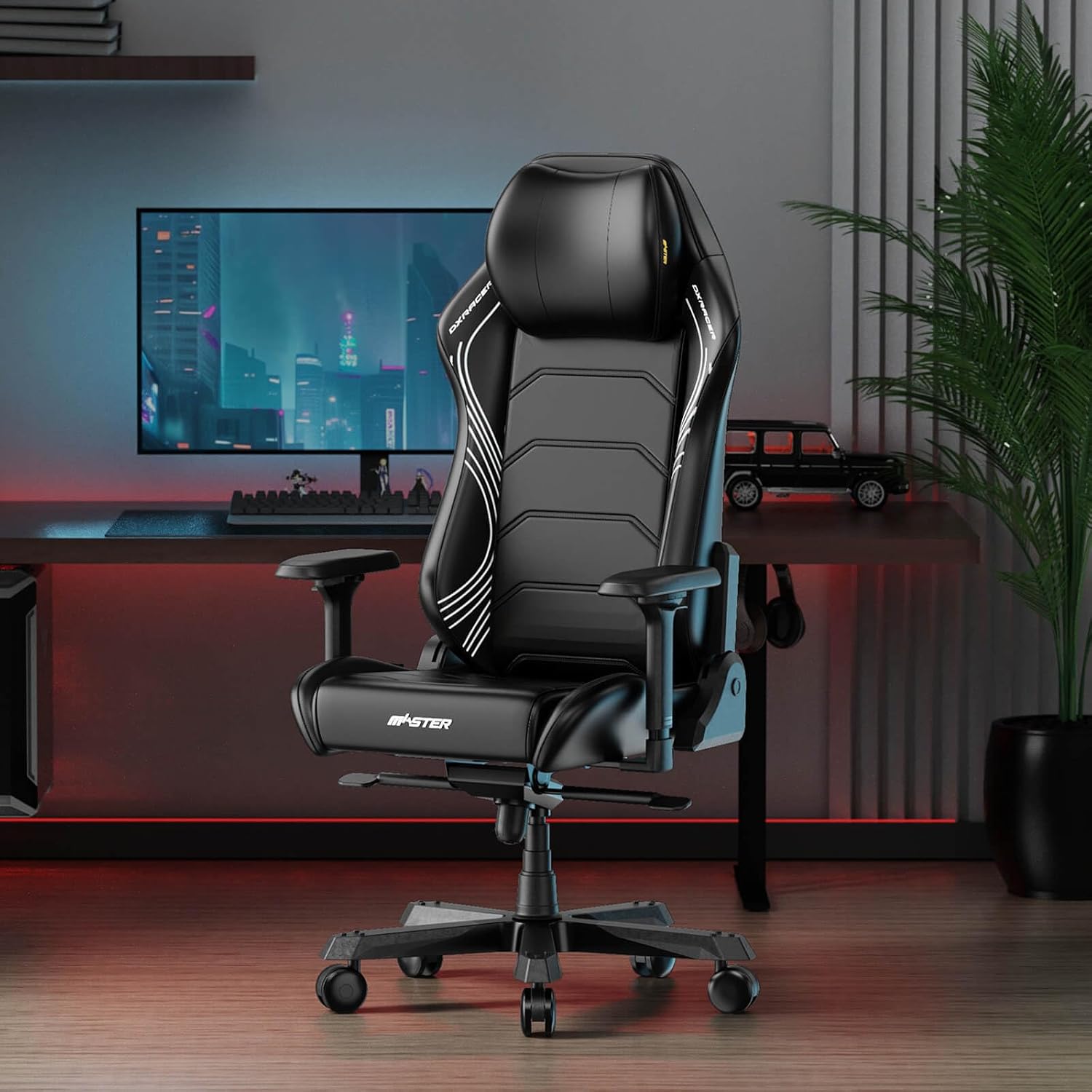 DXRacer Master XL Video Gaming Chairs for Adults, Ergonomic Reclining Computer Gaming Chair, Racing Style Height Adjustable (EPU Leatherette, Black Line)