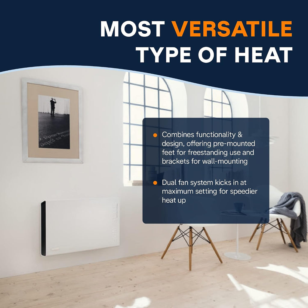 DeLonghi Convection Panel Heater, Full Room Quiet 1500W, portable electric heater is freestanding/easily wall mounted. Energy Saving, quick heat distribution, timer, white, HCX9115E