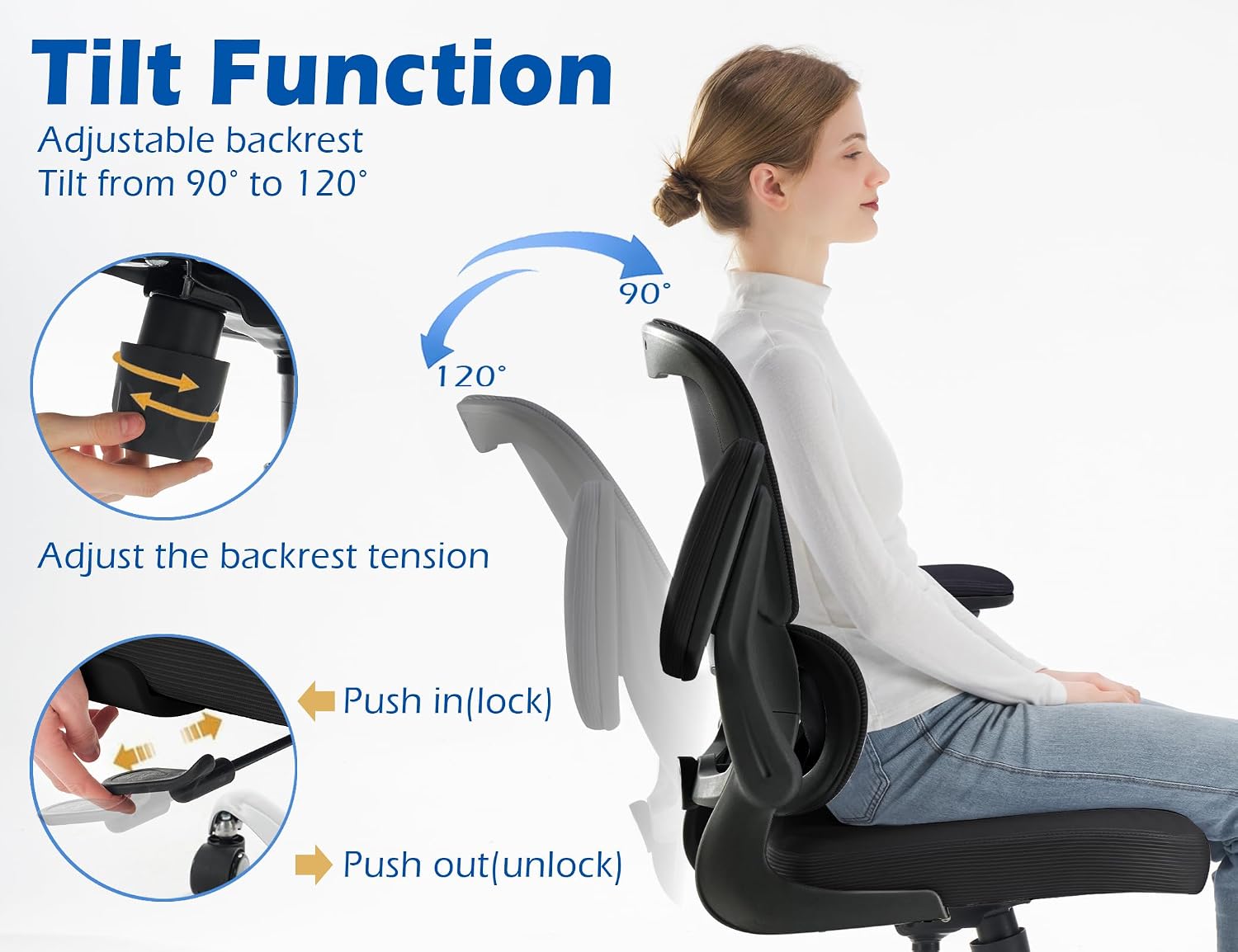 TRALT Ergonomic Office Chair - Desk Chair with Adjustable Lumbar Support Computer Chair - Mesh Comfy Chair with Flip-up Armrests - Gaming Chairs for Adults Home Office (Leather, Black)