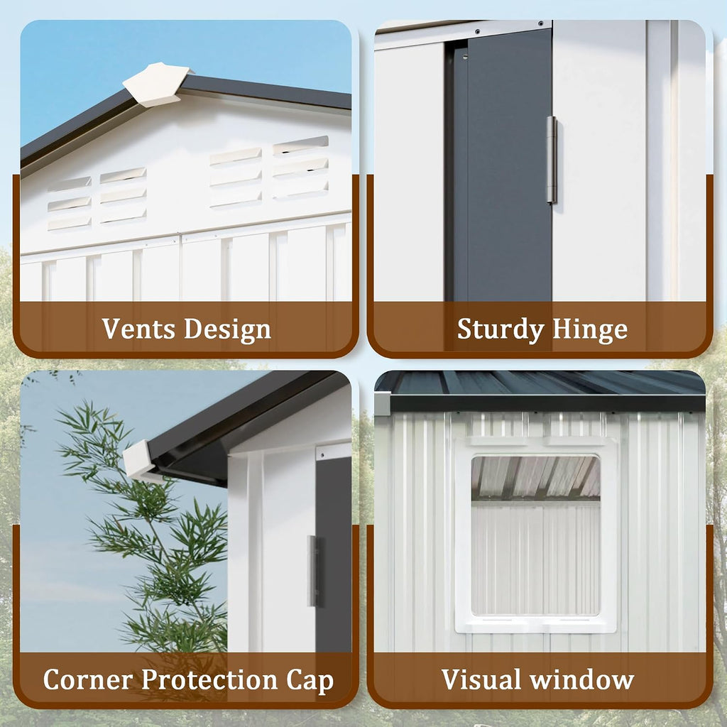 6x3.6FT Storage Shed, Outdoor Galvanized Steel Garden Shed with Lockable Door & Window, Waterproof Metal Tool Storage for Garden, Backyard, Patio, Lawn