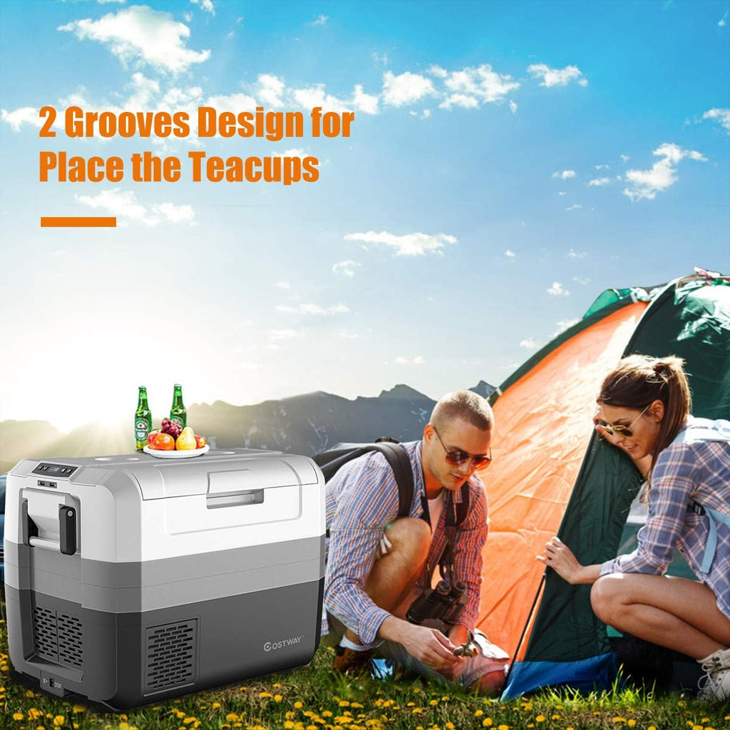 COSTWAY Portable Car Refrigerator, -14.8°F to 50°F, 58-Quart Compressor Travel Fridge with Two-way Open Door, Operating Panel, Groove Design, Compact RV Freezer and Cooler for Outdoor and Home Use