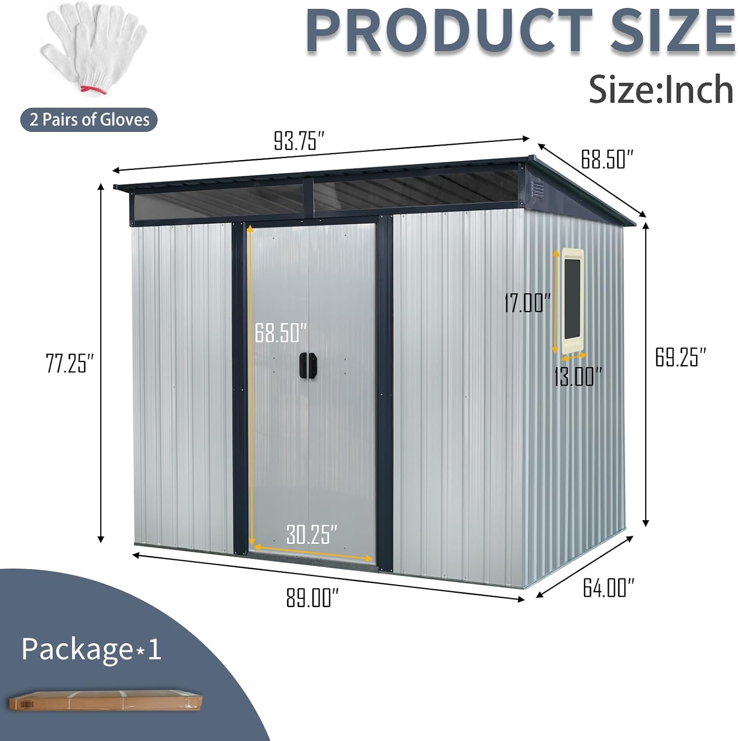JT 8X6FT Outdoor Storage Shed, Galvanized Metal Garden Shed with Window and Metal Foundation, Tool Storage Shed for Patio Lawn Backyard (White-Black-with The window-8ftx6ft)