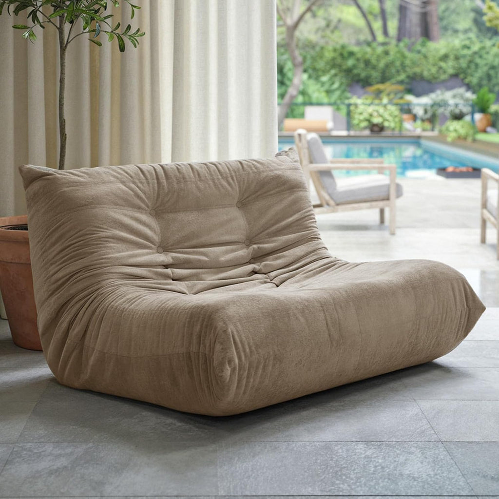 Sytopia Loveseat Bean Bag Chair, Oversized Reading Chair for Adults Ultra-Comfy, Corner Floor Sofa 40D Foam, Togo Sofa Furniture for Living Room Bedroom Gaming, Cashmere Beige