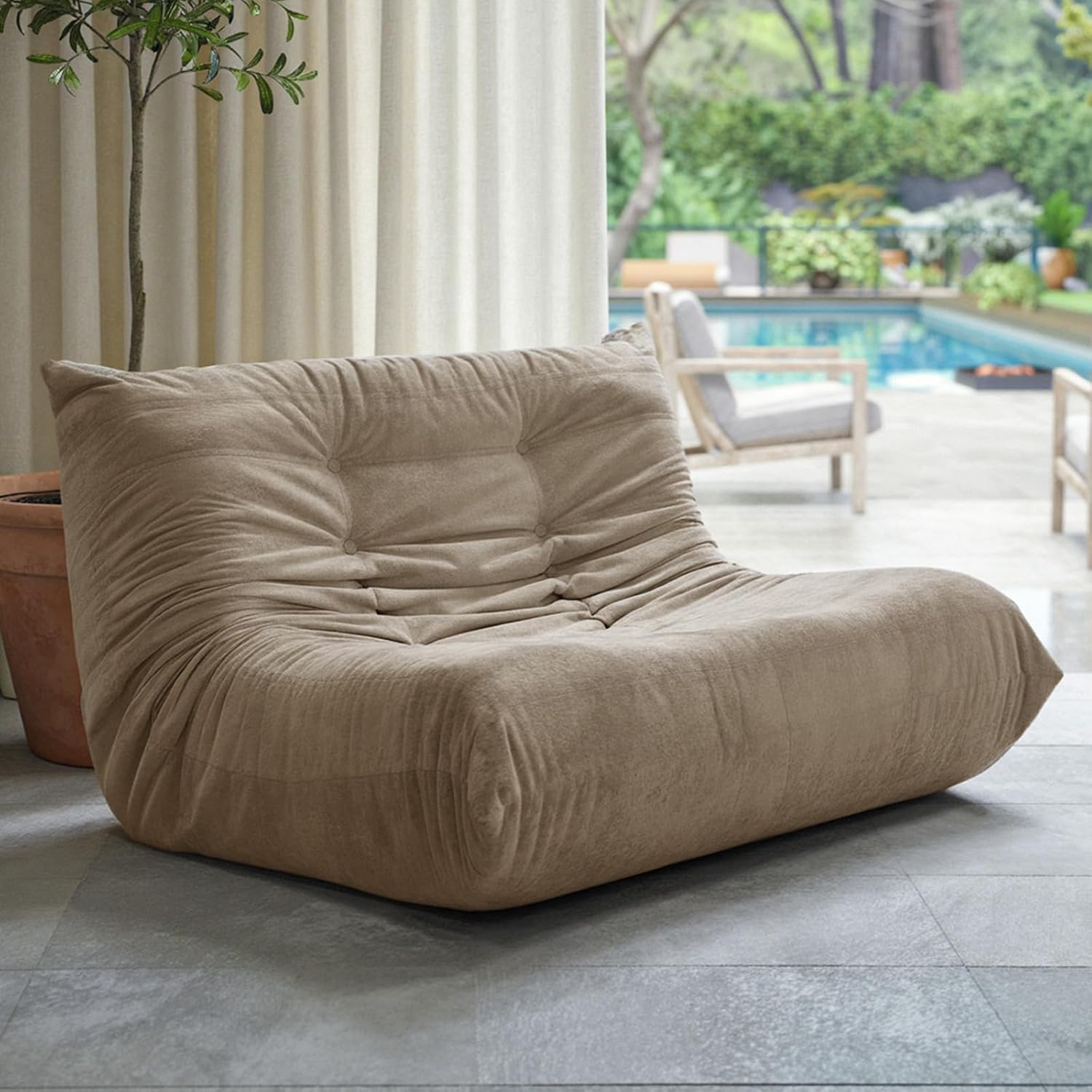 Sytopia Loveseat Bean Bag Chair, Oversized Reading Chair for Adults Ultra-Comfy, Corner Floor Sofa 40D Foam, Togo Sofa Furniture for Living Room Bedroom Gaming, Cashmere Beige