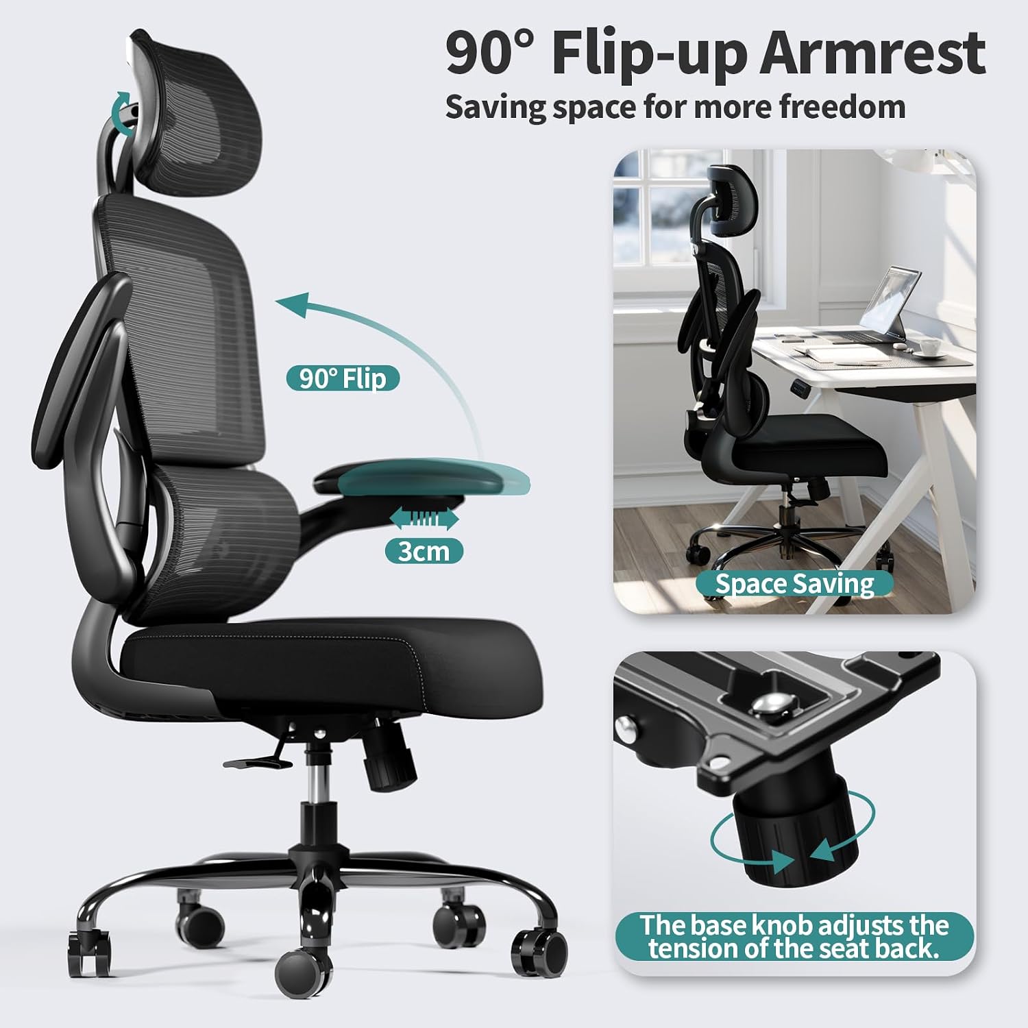 TRALT Office Chair Ergonomic Desk Chair, 330 LBS Home Mesh Office Desk Chairs with Wheels, Comfortable Gaming Chairs Black, Pack of 2