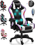 Ergonomic Pro Gaming Chair with Full Massage Lumbar Support, Bluetooth Speakers, Adjustable Backrest - White