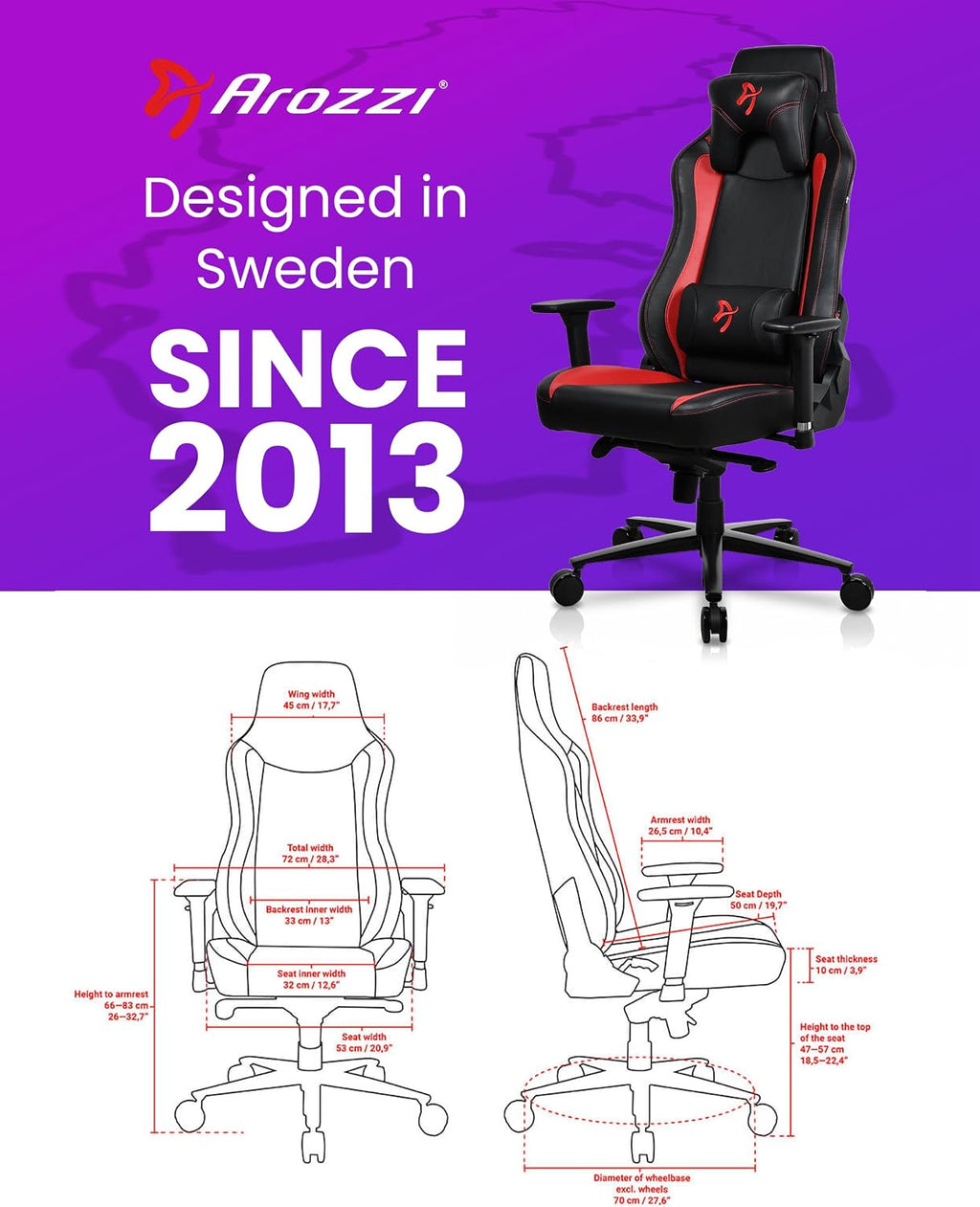 Arozzi Vernazza Soft PU Leather Ergonomic Office and Gaming Chair with High Backrest Recliner Swivel Tilt Rocker Adjustable Height and Adjustable Lumbar and Neck Support - Red