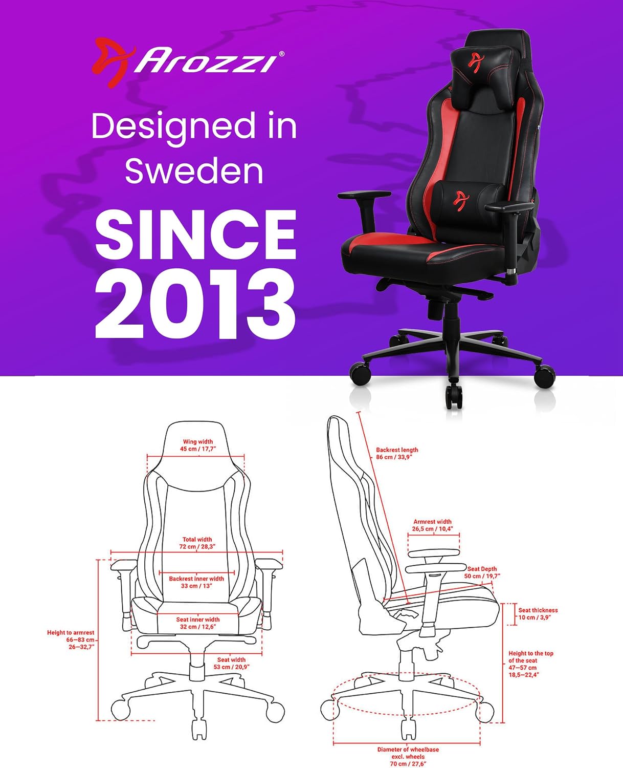 Arozzi Vernazza Soft PU Leather Ergonomic Office and Gaming Chair with High Backrest Recliner Swivel Tilt Rocker Adjustable Height and Adjustable Lumbar and Neck Support - Red