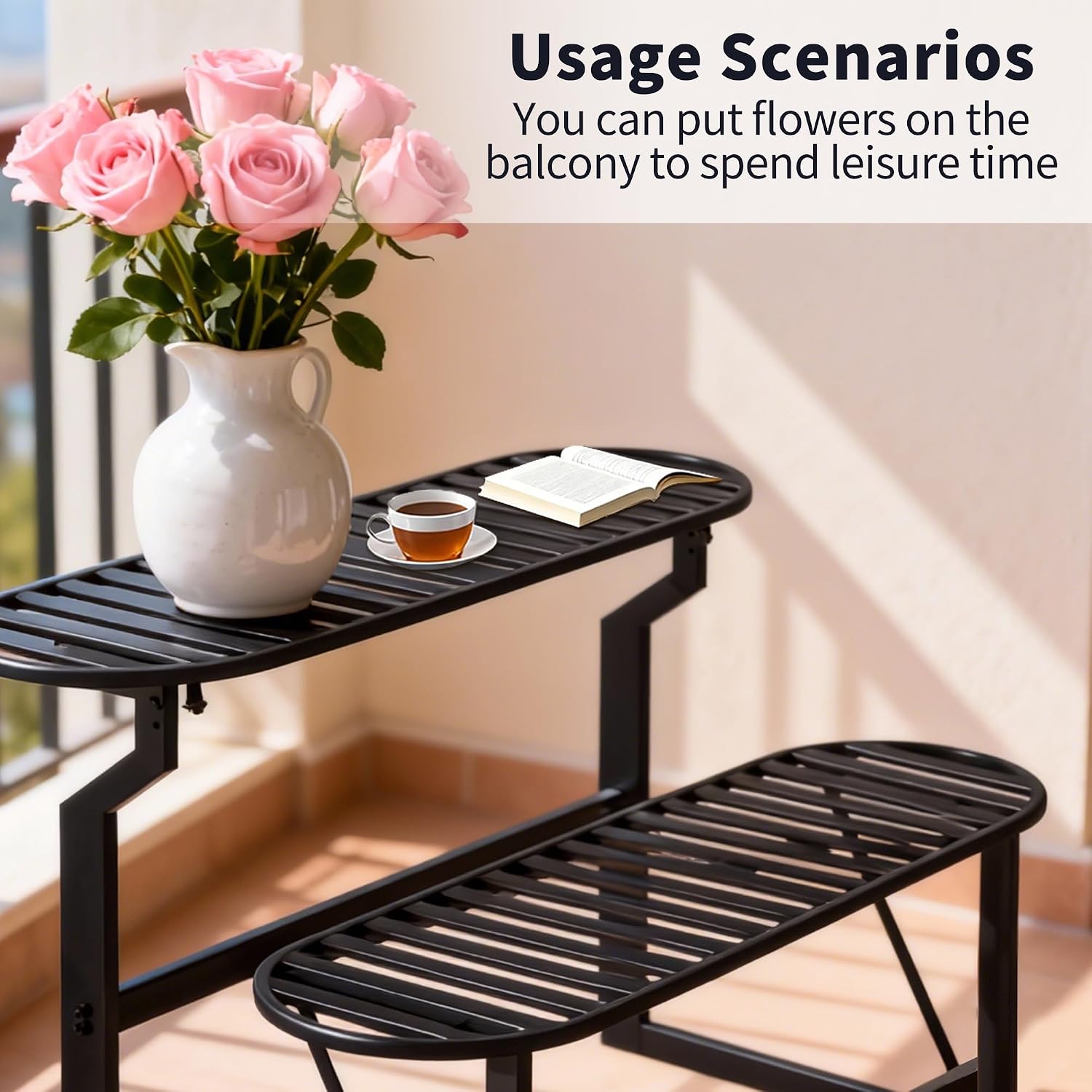 Convertible Bench, 2 in 1 Carbon Steel Picnic Table, Transforming Interchangeable Outdoor Table with Umbrella Hole, for Outside Patio Porch Backyard Park Garden 1 Pack Black Bench