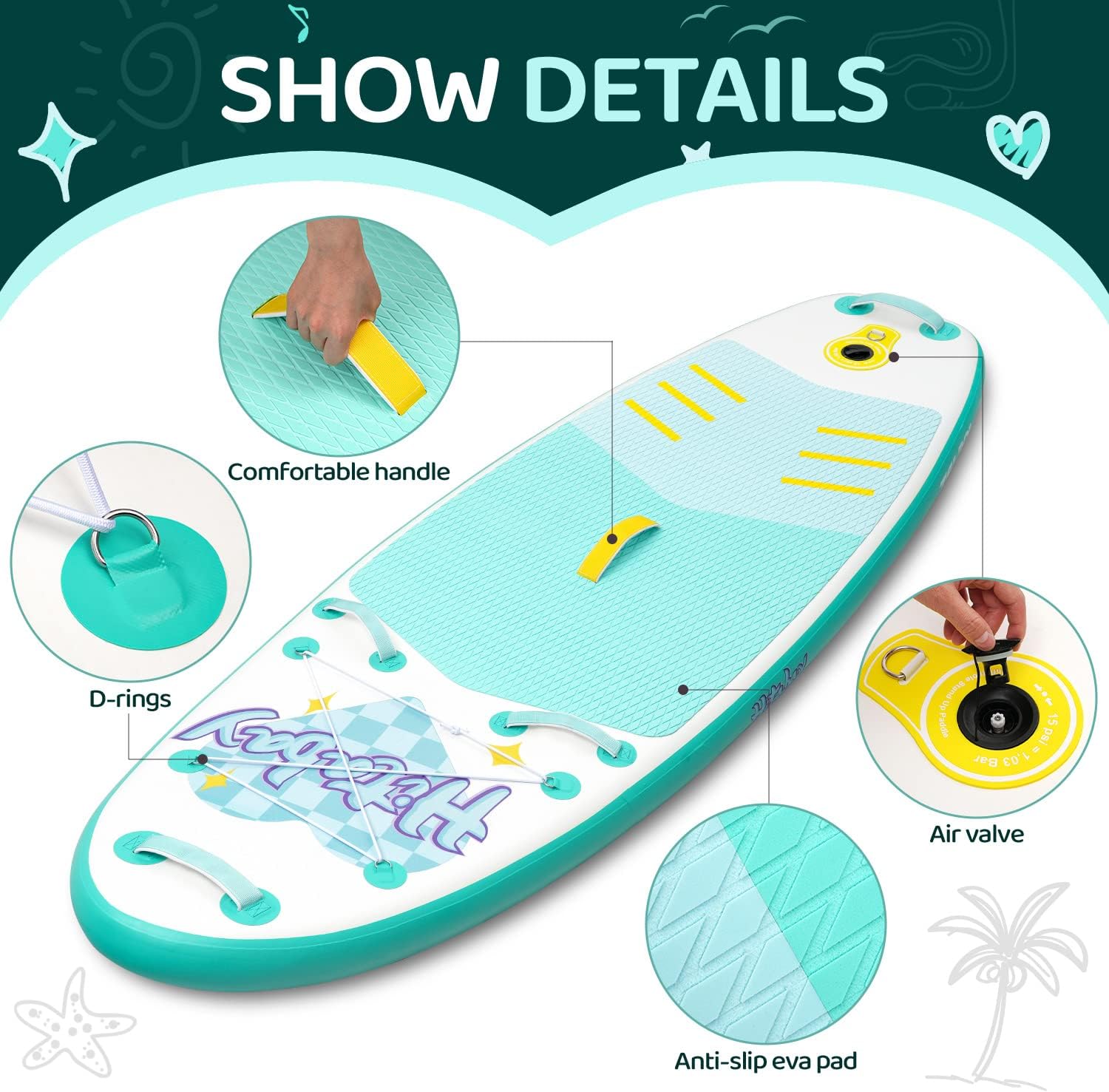 Kids Paddle Board with SUP Accessories, Child Paddle Board Durable, Lightweight, Stable Design, Wide Non-Slip Deck, 7ft 7.6ft 8ft 9.6ft Inflatable Paddle Boards for Kids & Youth