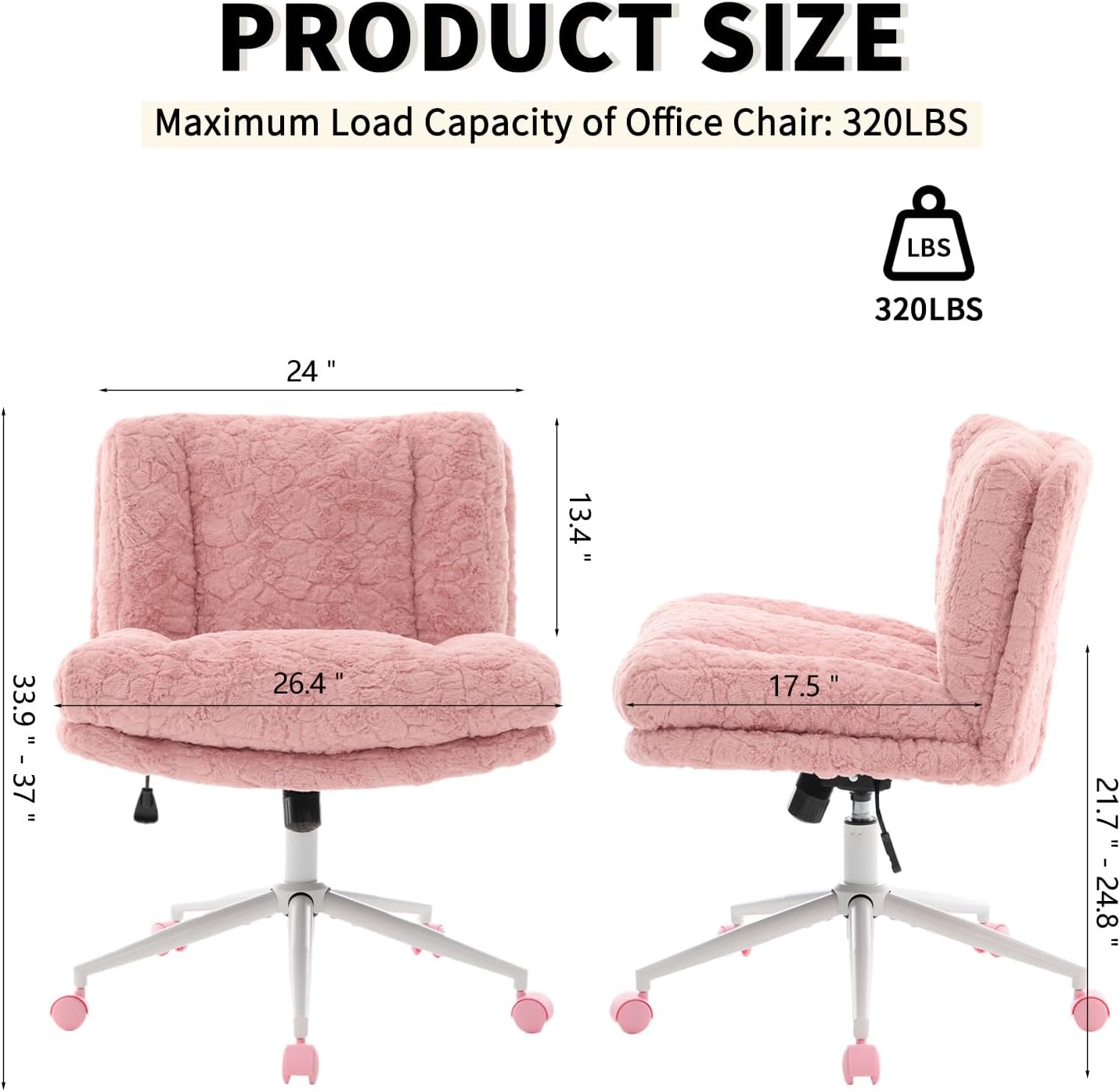 Shenyon Criss Cross Chair with Wheels, Wide Cross Legged Office Chair with 2 Layer Cushions & Back, Adjustable Swivel Home Office Chair, Comfy Faux Fur Makeup Vanity Chair for Girls Women, Pink