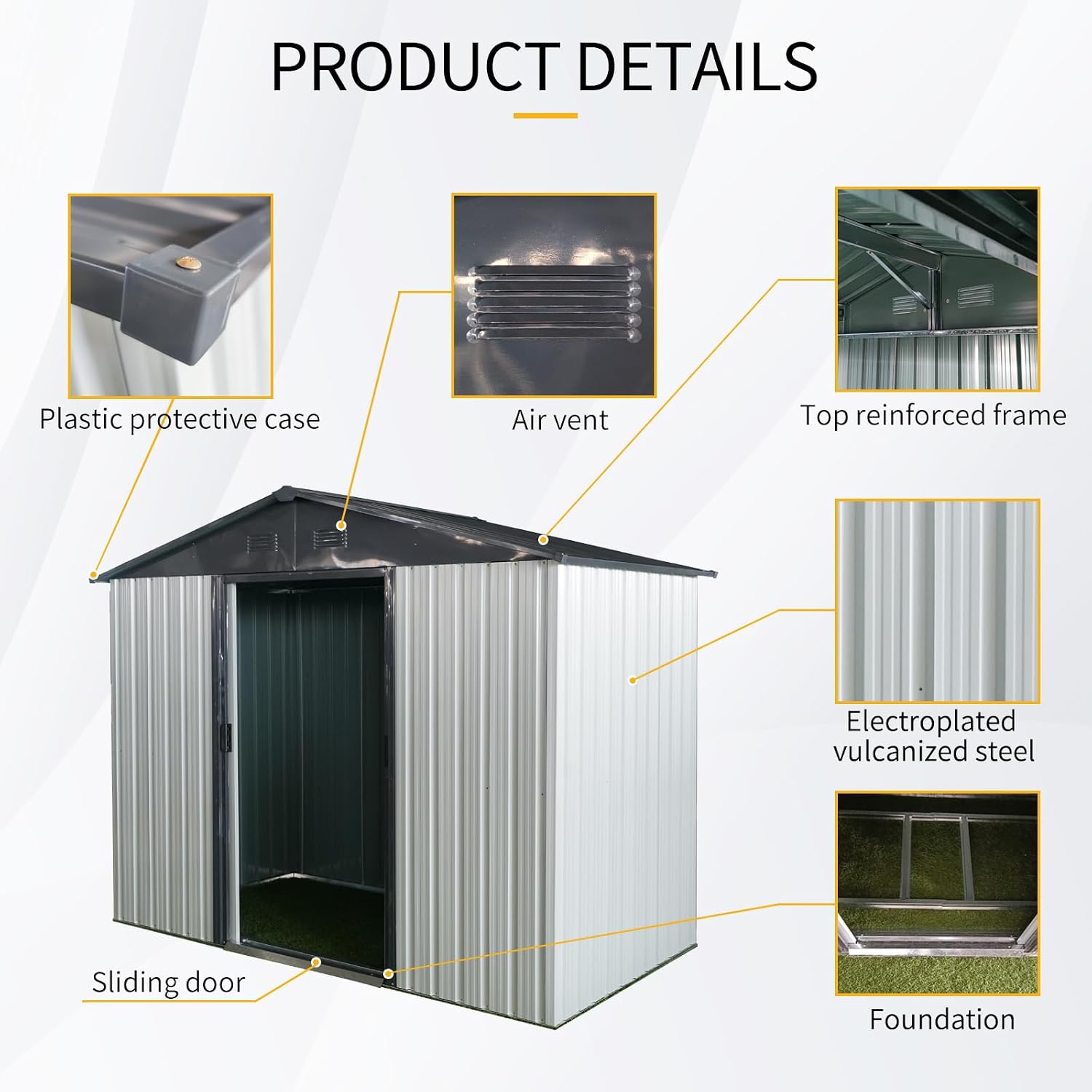 8ft 4ft Outdoor Metal Storage Shed with Sliding Door & Foundation – Durable, Weather -, Lockable for, Tools & Equipment