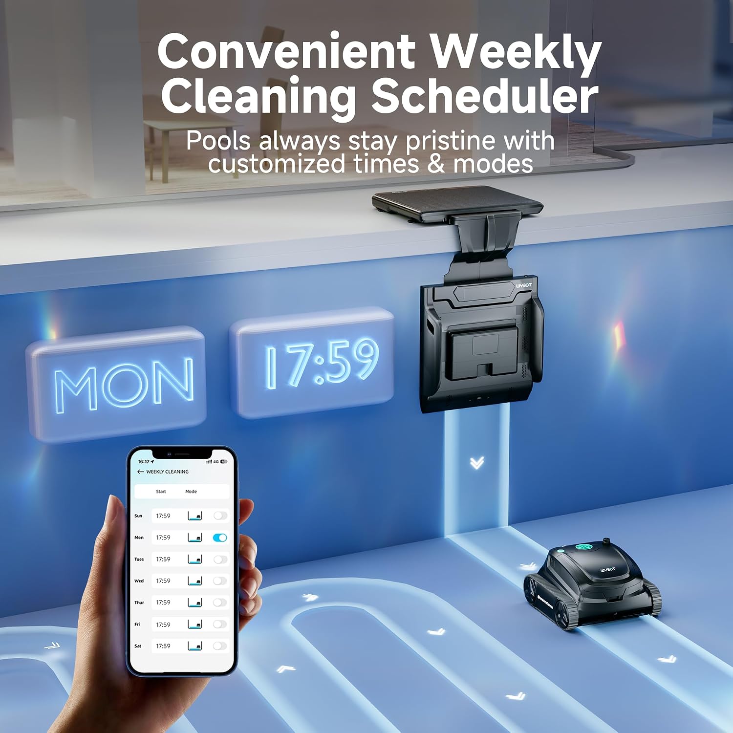 WYBOT S2 Solar Cordless Pool Vacuum Cleaner, App Control & Smart Scheduled Cleaning, Auto-Docking & Charging, 7 Cleaning Modes & Paths, Ideal for In-ground Pools up to 3229 Sq. Ft (Black&Green)