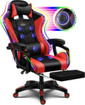 LED Gaming Chair with Speakers, Seven-points Massage Computer Chair with Footrest,Ergonomic Racing Office Chair PU Leather Recliner 360°Swivel Gamer Chair with Lumbar Support Headrest Armrest,Red
