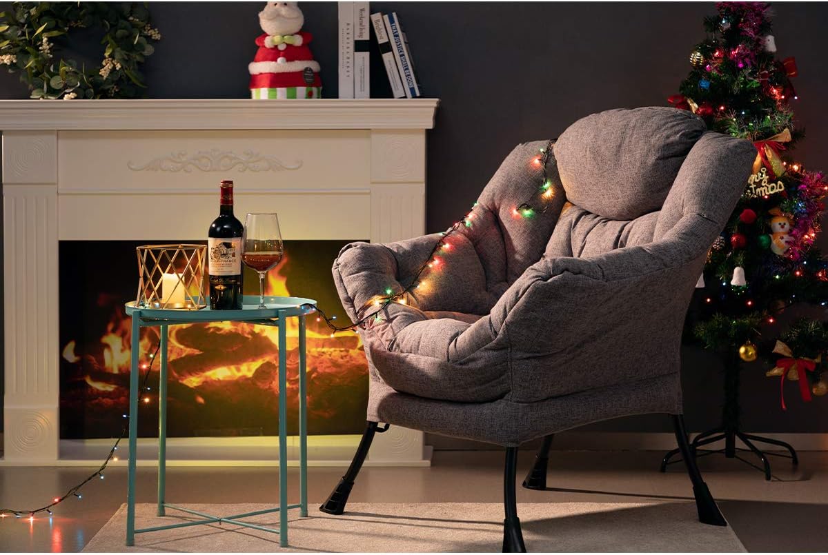 HollyHOME Lazy Chair with Armrest and Side Pocket, Comfy Accent Lounge Chair,Leisure Sofa Armchair for Living Room, Bedroom, Dorm, or Small Spaces, Oversized Reading Sofa Chair,Cotton-Linen Grey