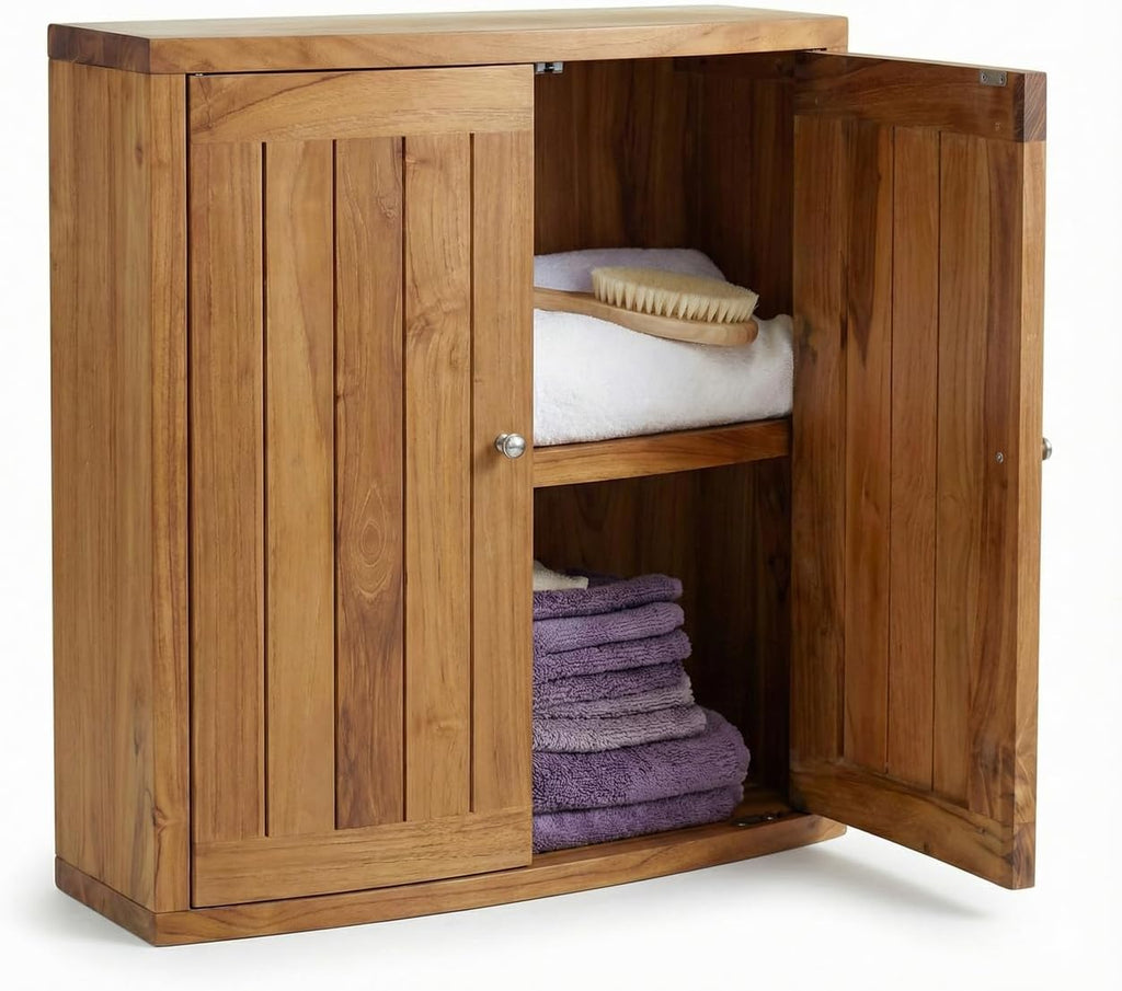 AquaTeak Manada Wall-Mounted Teak Storage Cabinet with Doors