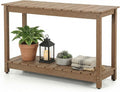 Outdoor Console Table, 48' Weather Resistant HIPS Patio Side Table, 440LBS Weight Capacity, 2-Tier Multifunctional Buffet Bar Storage Organizer for Garden Deck, Teak