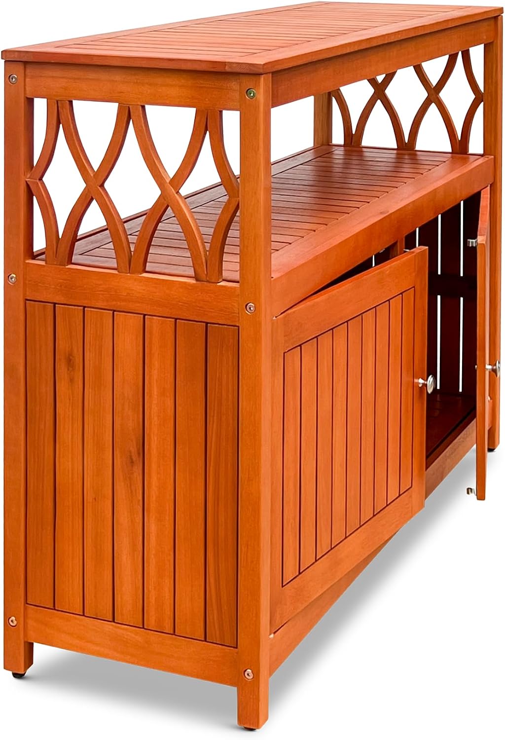 DTY Outdoor Living Longs Peak Eucalyptus Wood Sideboard Table, Outdoor Buffet Cabinet with Storage, Natural Oil Weather-Resistant Finish