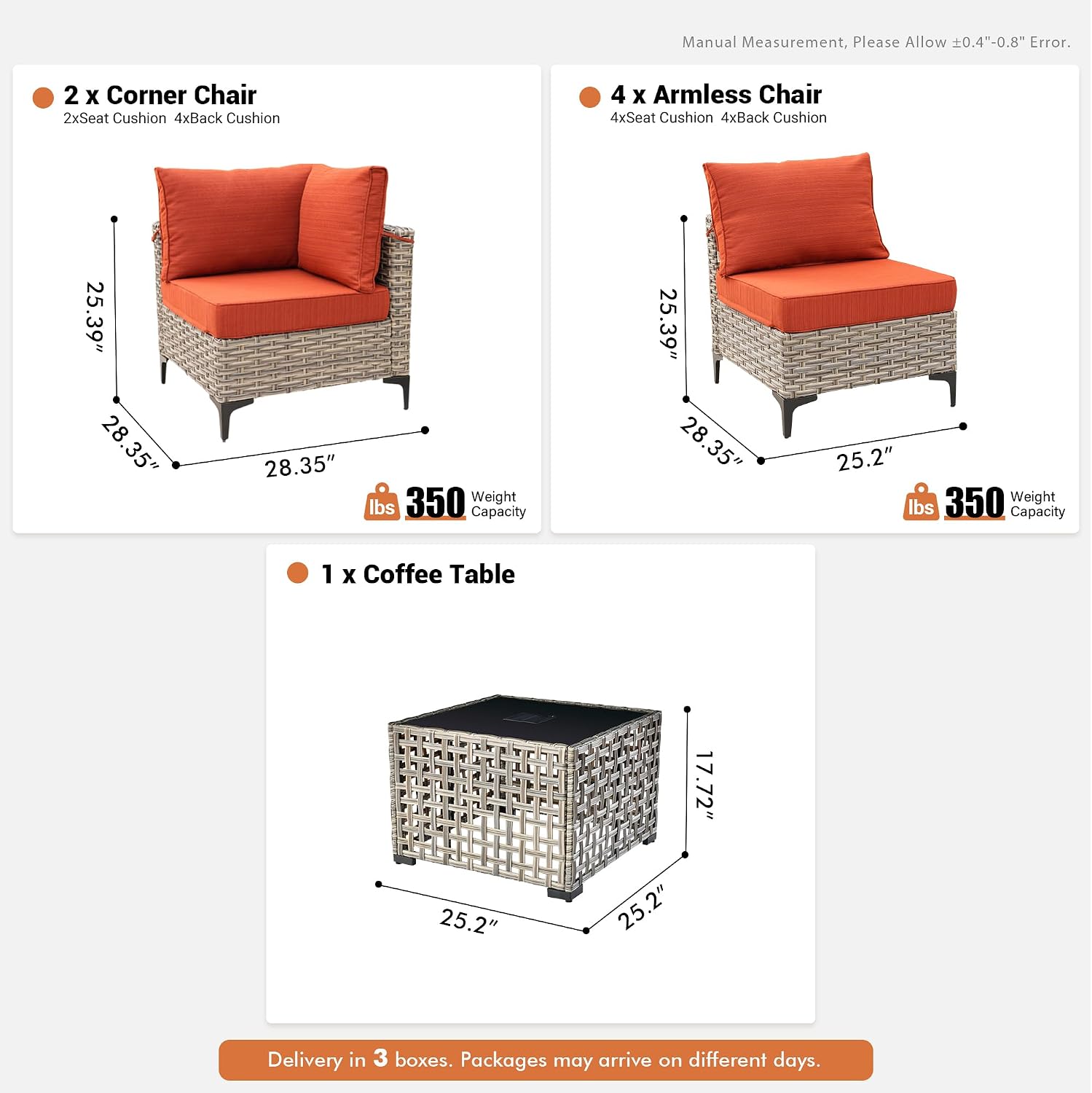 Outdoor Sectional Patio Furniture Set with Glowing Table,7 Pieces Wicker Conversation Sets L Shaped Couch Out Door Sofa Set Outside Furniture for Garden Deck Yard Porch,Orange Red