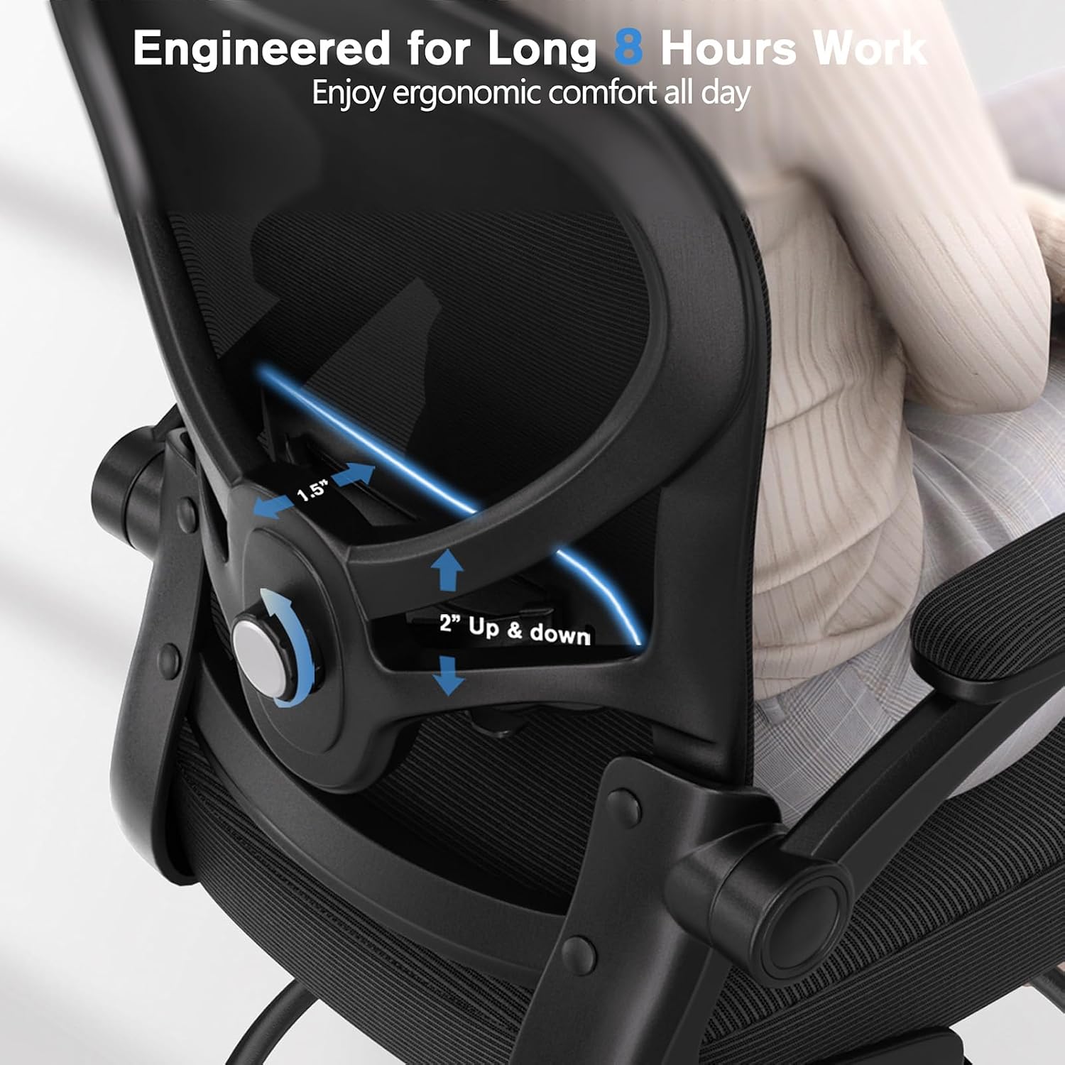 Alolo Drafting Chair,Big and Tall Office Chair with Footrest Ring,Ergonomic Chair for Counter Height and Standing Desk Comfy with Lumbar Support and Flip-up Armrests in Heavy Rolling Base,Black