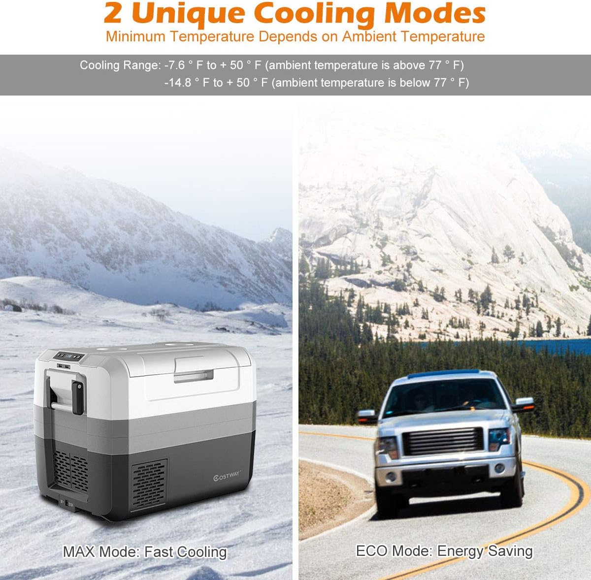 COSTWAY Portable Car Refrigerator, -14.8°F to 50°F, 58-Quart Compressor Travel Fridge with Two-way Open Door, Operating Panel, Groove Design, Compact RV Freezer and Cooler for Outdoor and Home Use