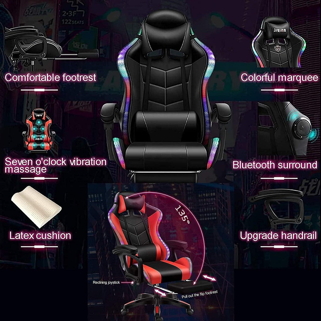 Gaming Chair with Bluetooth Speakers, Video Game Chairs Gaming Lights- Ergonomic Massage Gaming Chair Full Massage Lumbar Support Adjustment of Backrest Dual Gaming Chair…